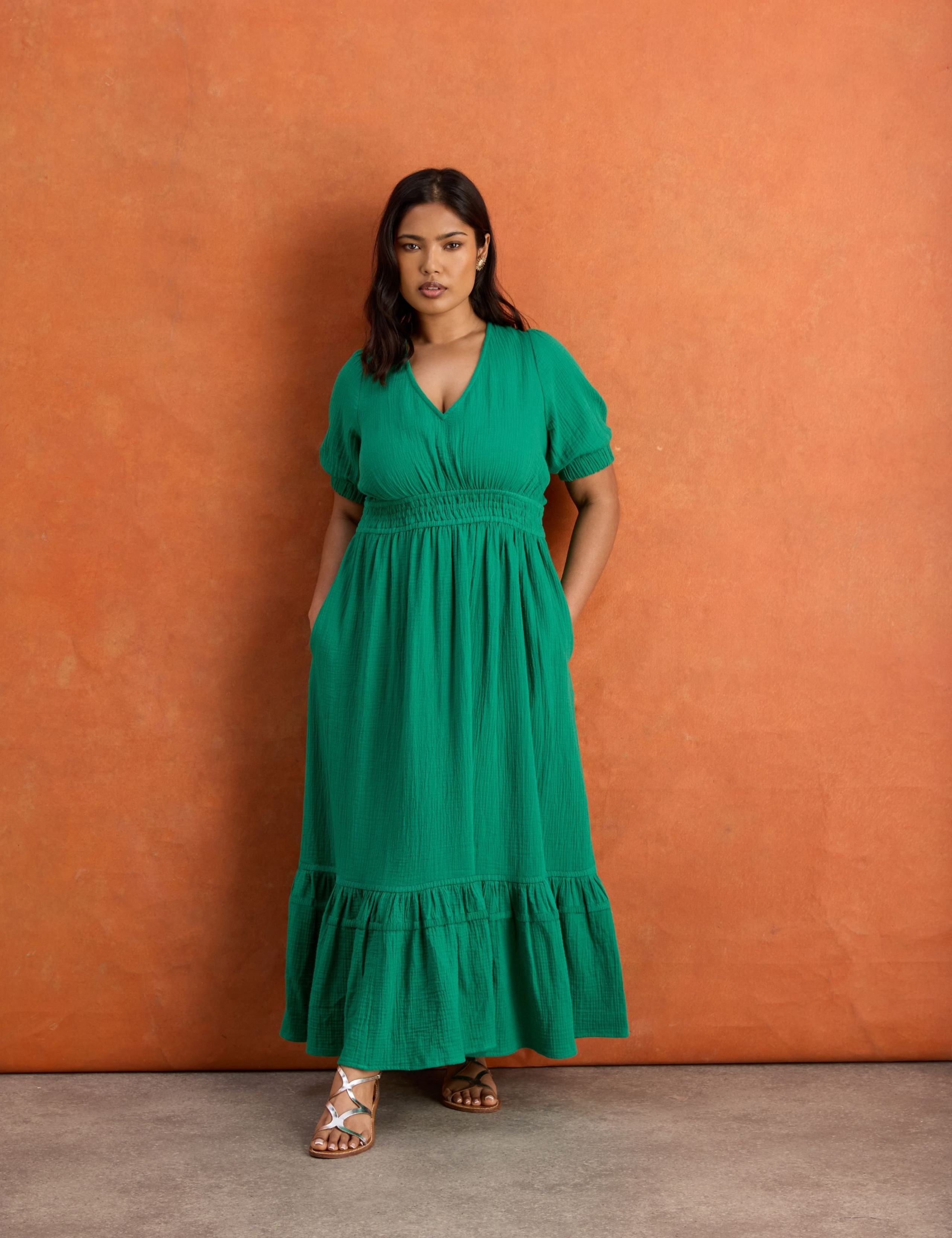 Pure Cotton Textured V-Neck Maxi Tiered Dress 1 of 6