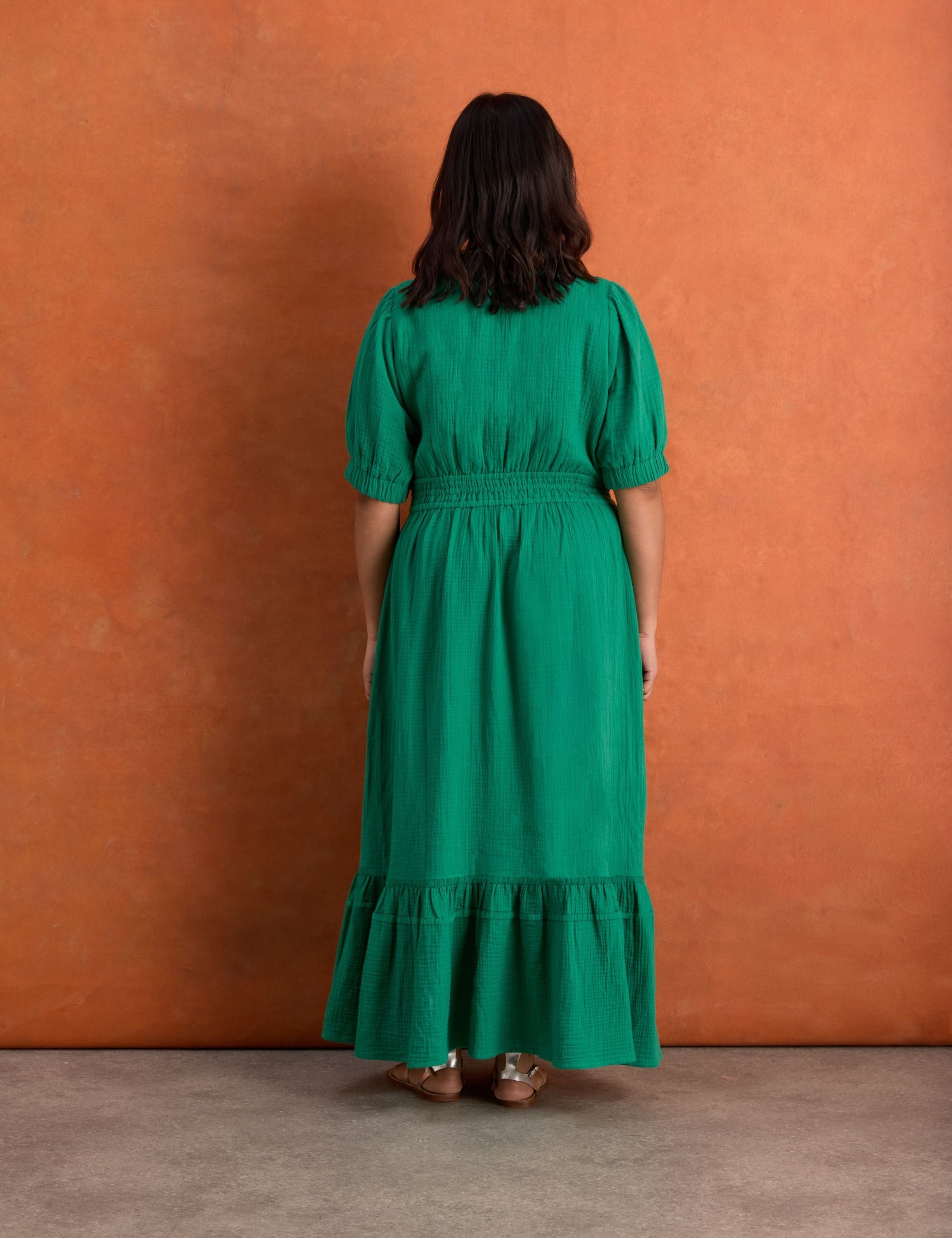 Pure Cotton Textured V-Neck Maxi Tiered Dress 2 of 6