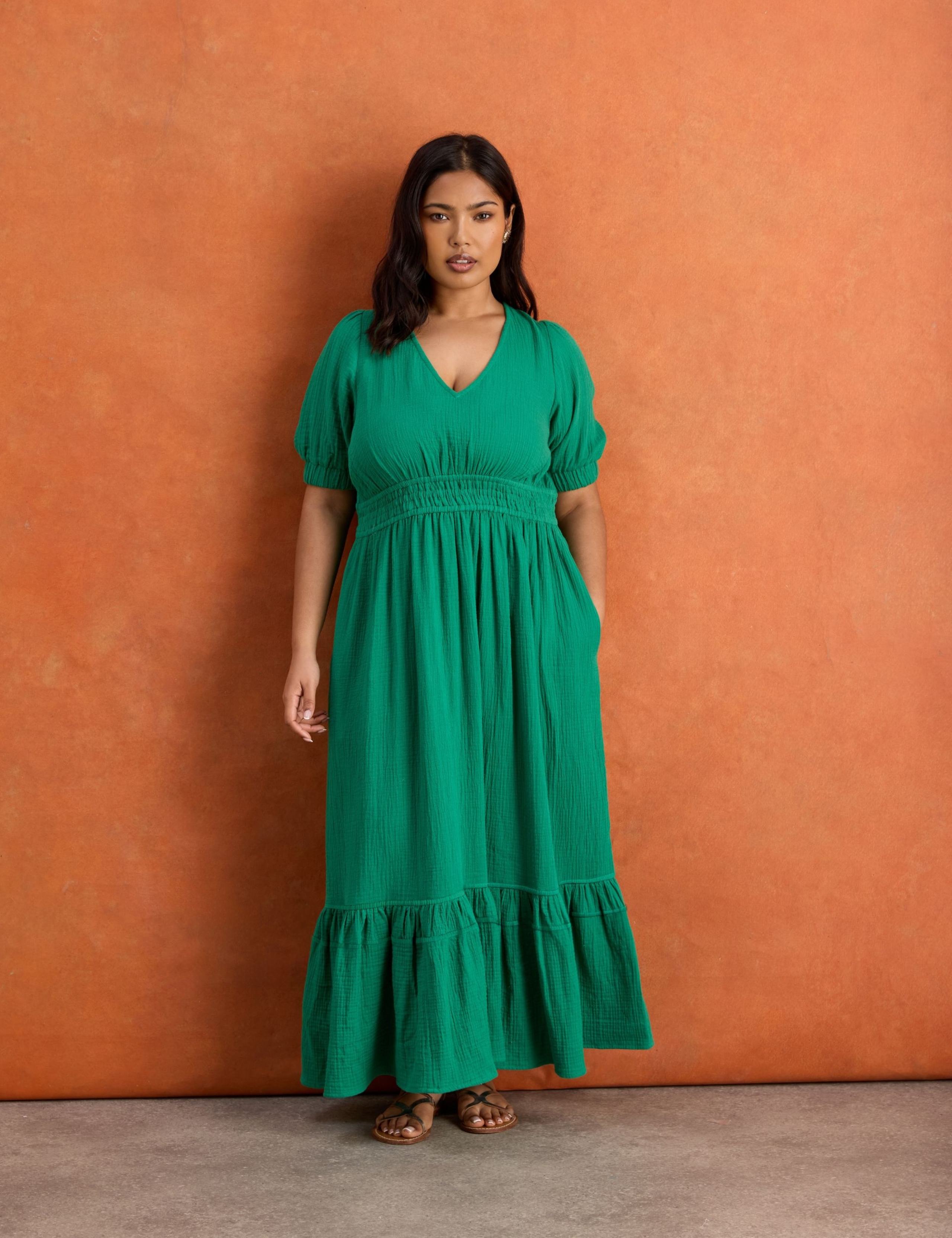 Pure Cotton Textured V-Neck Maxi Tiered Dress 3 of 6