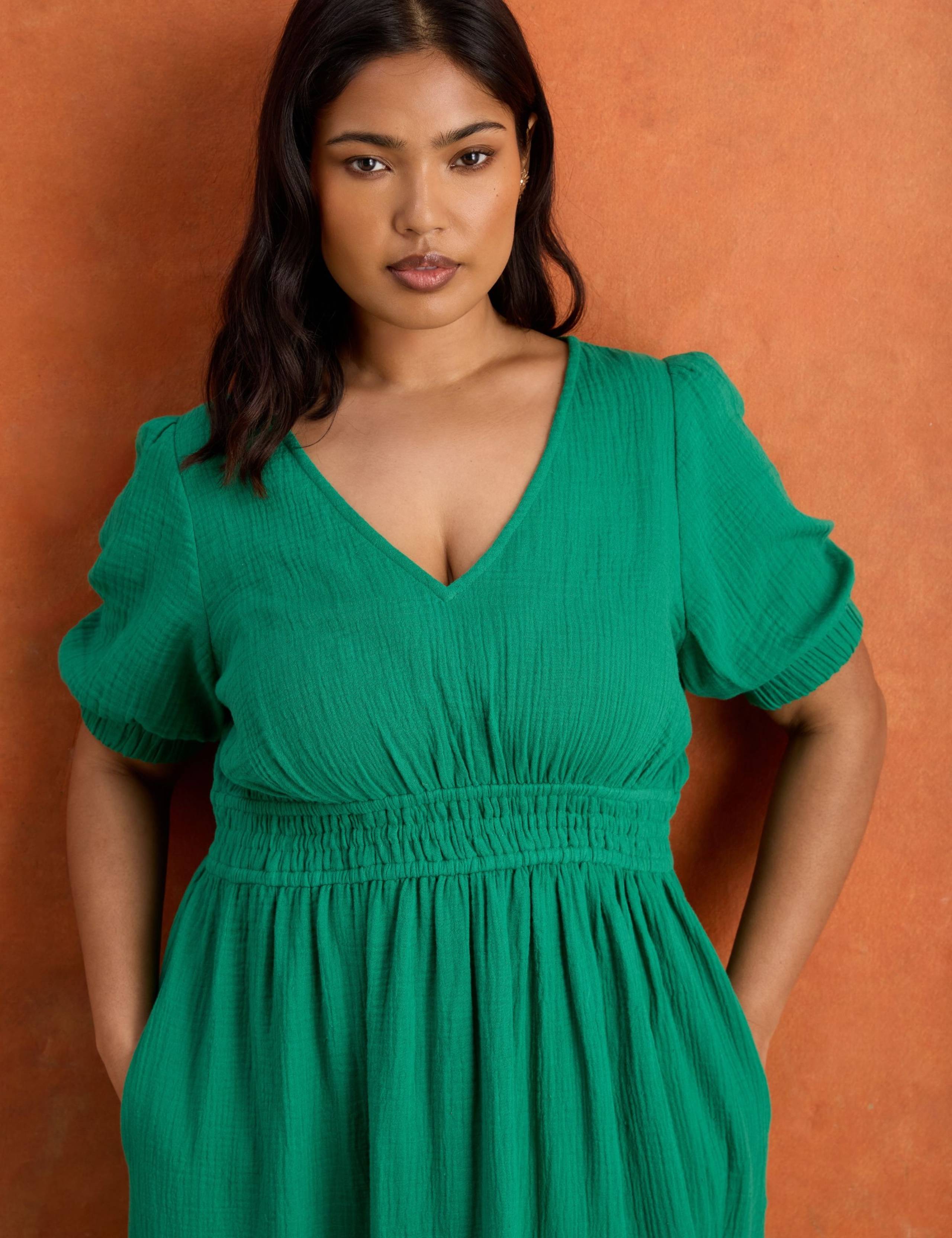 Pure Cotton Textured V-Neck Maxi Tiered Dress 5 of 6