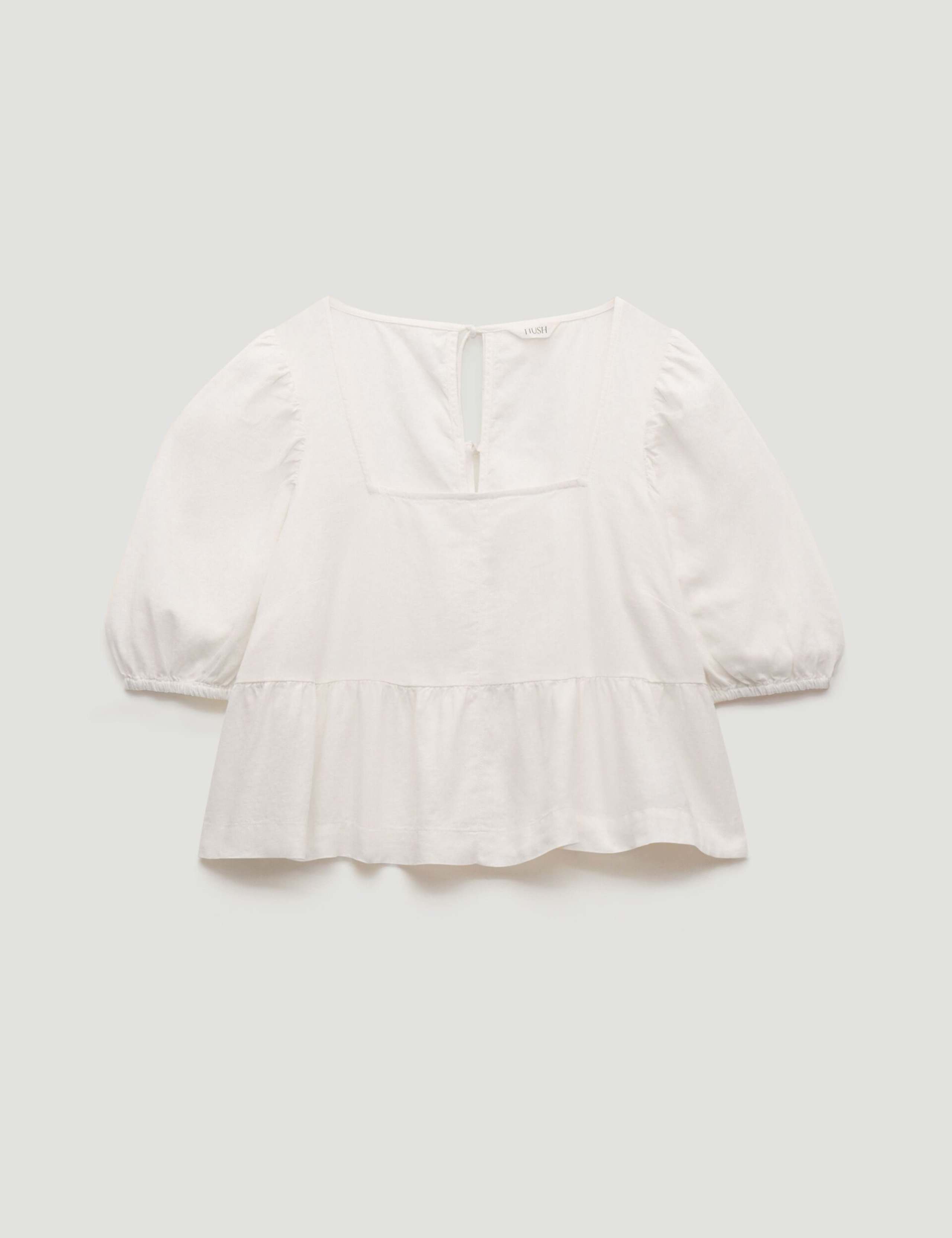 Linen Rich Square Neck Puff Sleeve Beach Top 2 of 5