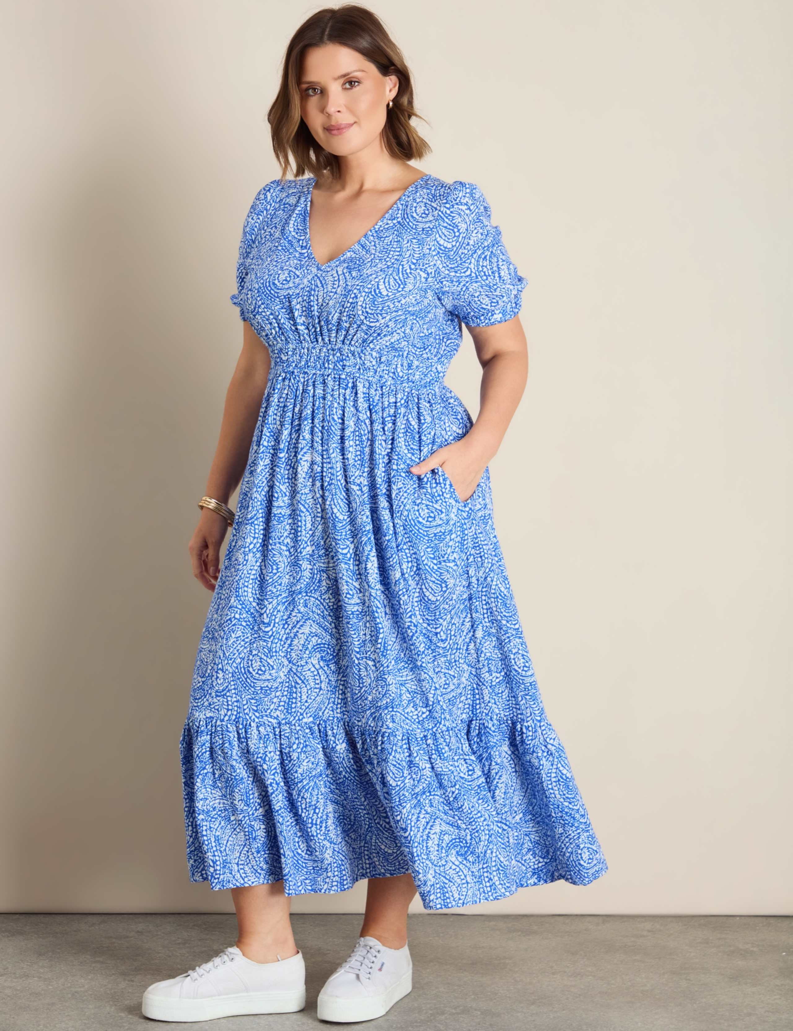 Pure Cotton Printed V-Neck Midaxi Dress 1 of 6