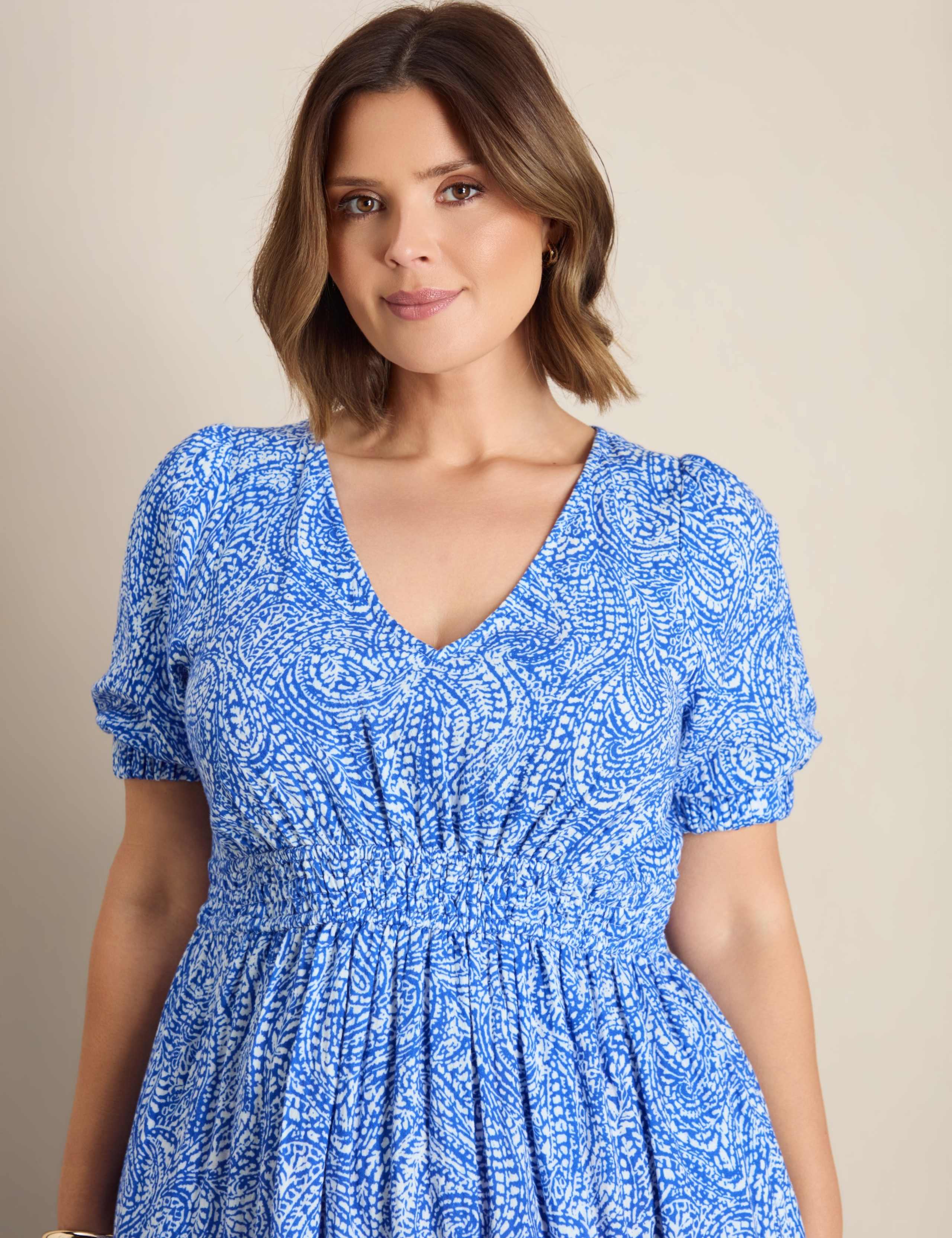 Pure Cotton Printed V-Neck Midaxi Dress 2 of 6