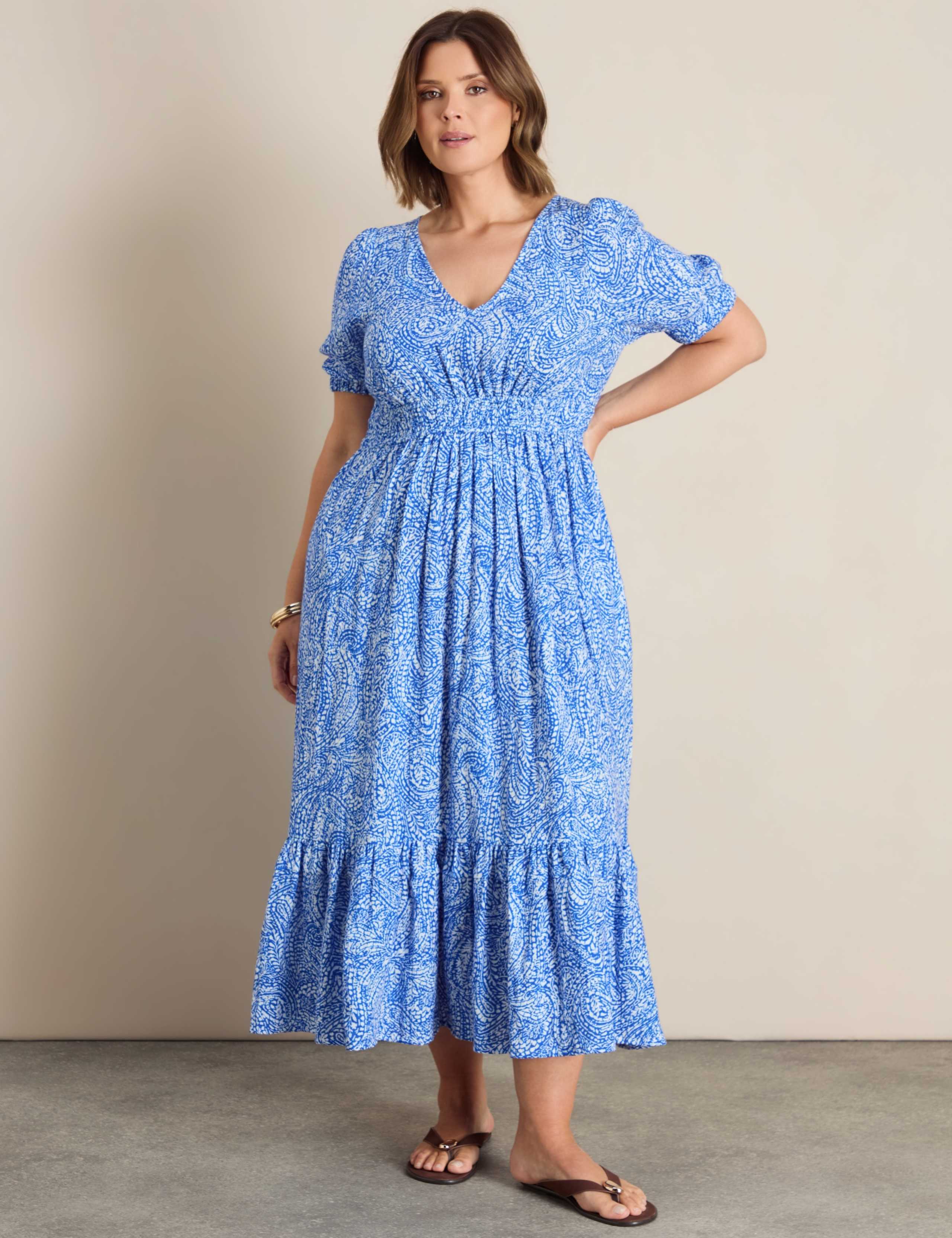 Pure Cotton Printed V-Neck Midaxi Dress 5 of 6