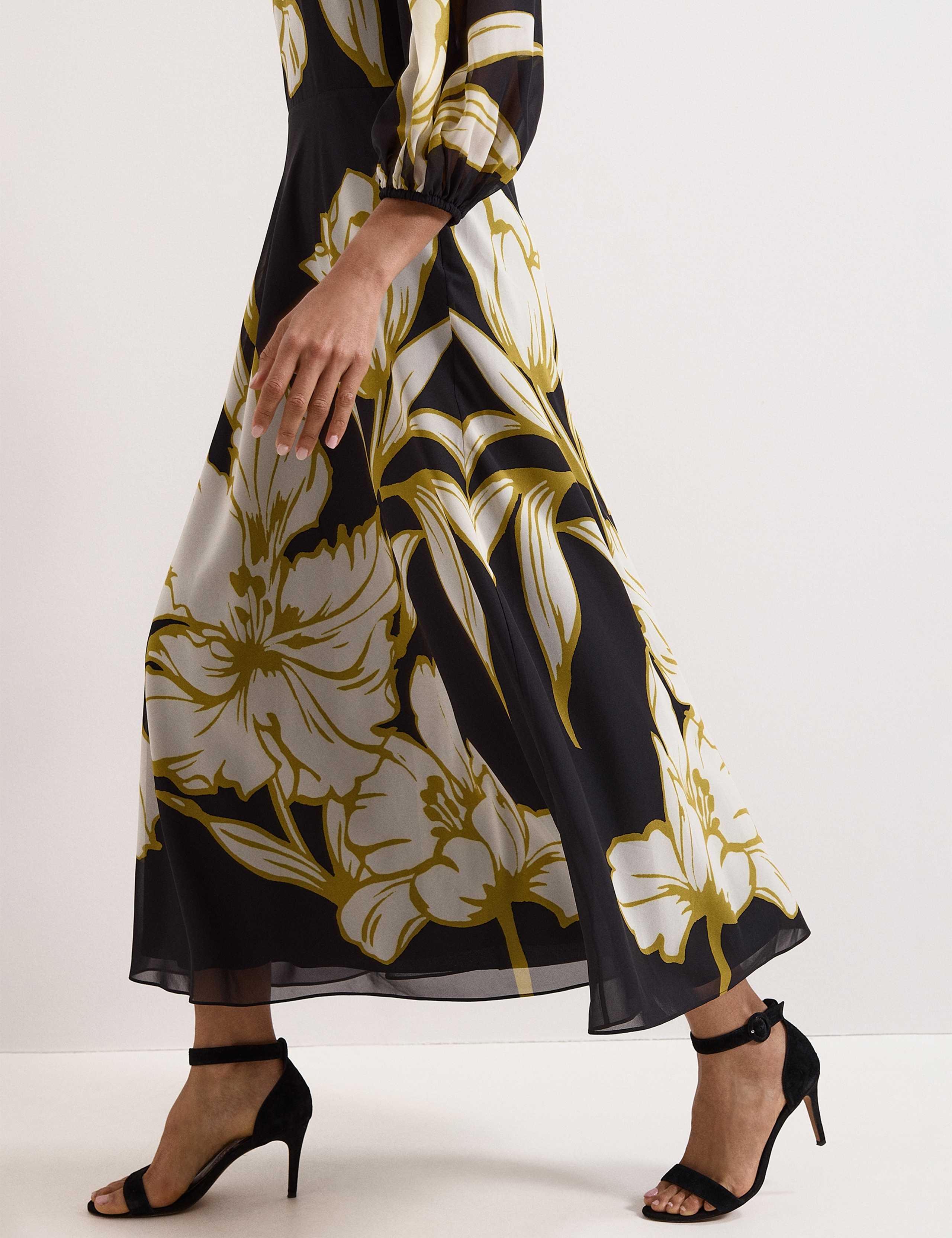 Floral Blouson Sleeve Midi Skater Dress 3 of 7