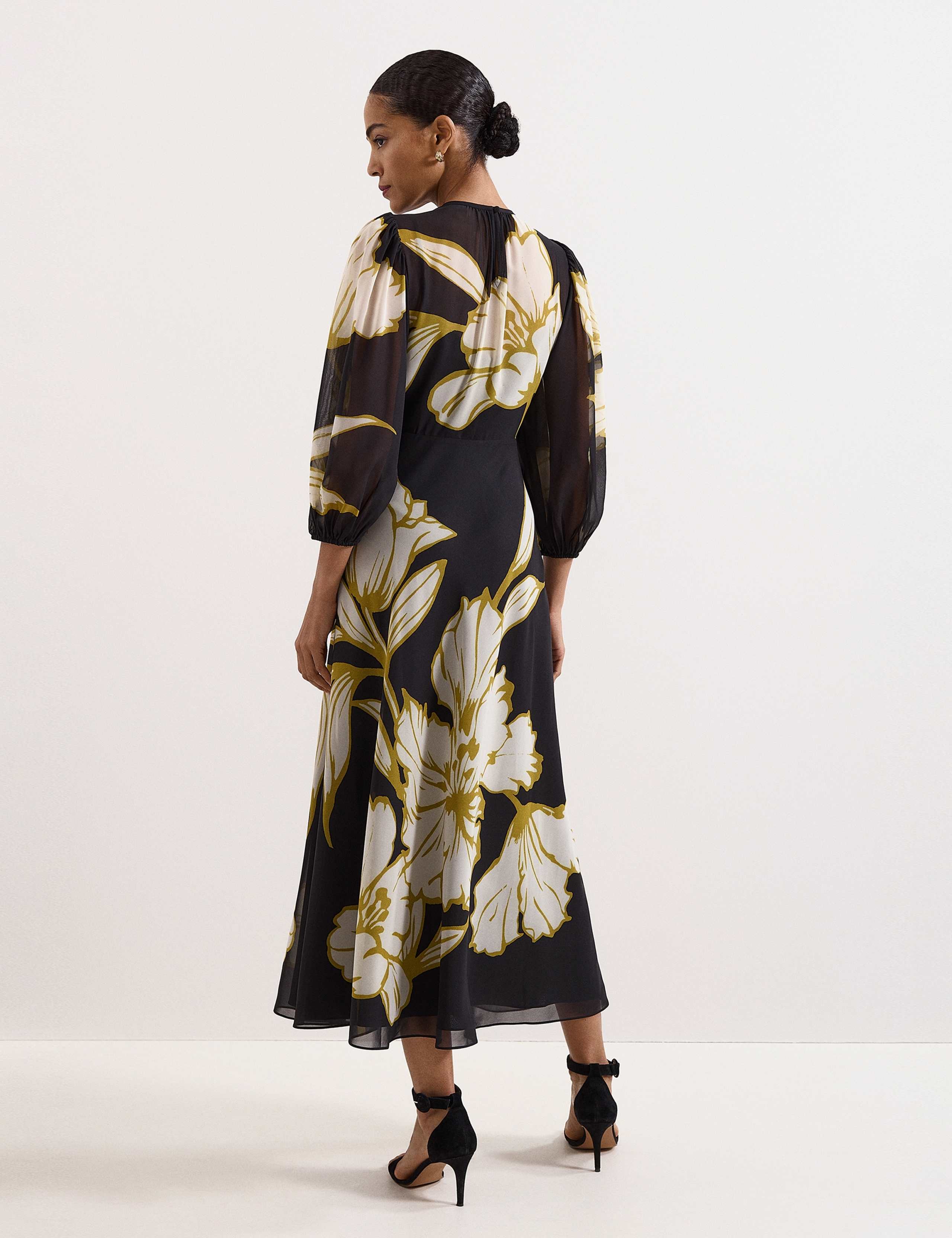 Floral Blouson Sleeve Midi Skater Dress 4 of 7