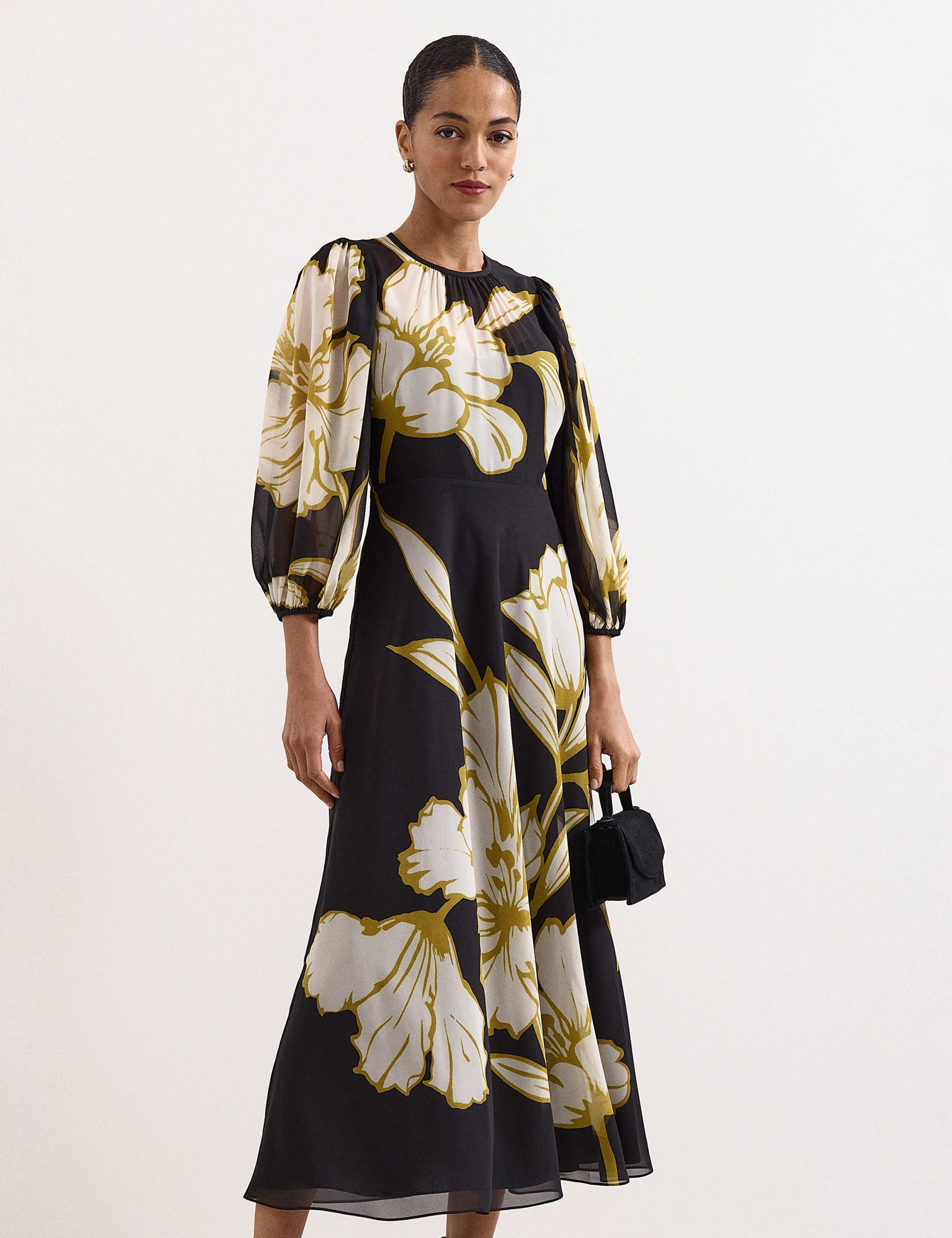 Floral Blouson Sleeve Midi Skater Dress 7 of 7
