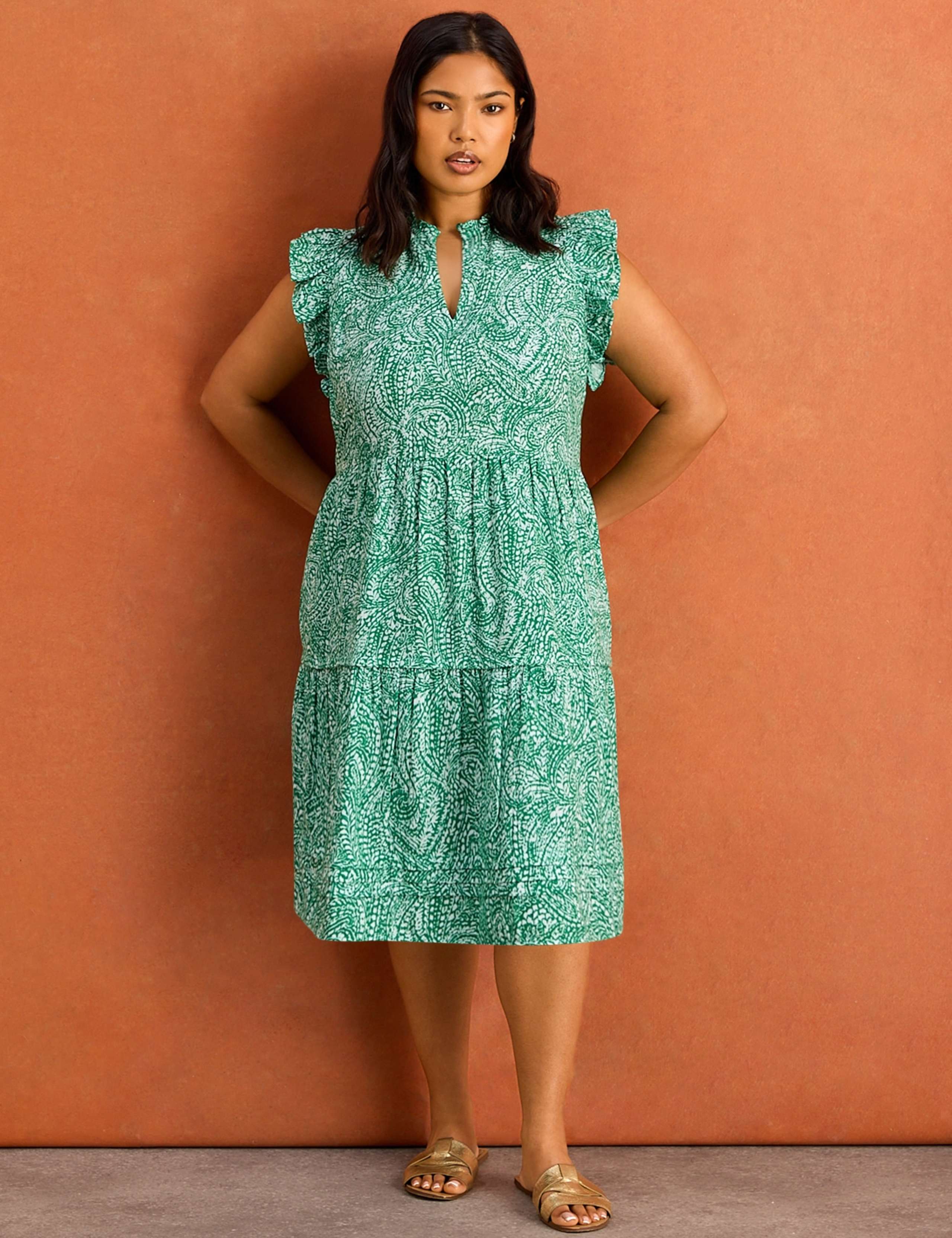 Pure Cotton Printed Knee Length Tiered Dress 3 of 5
