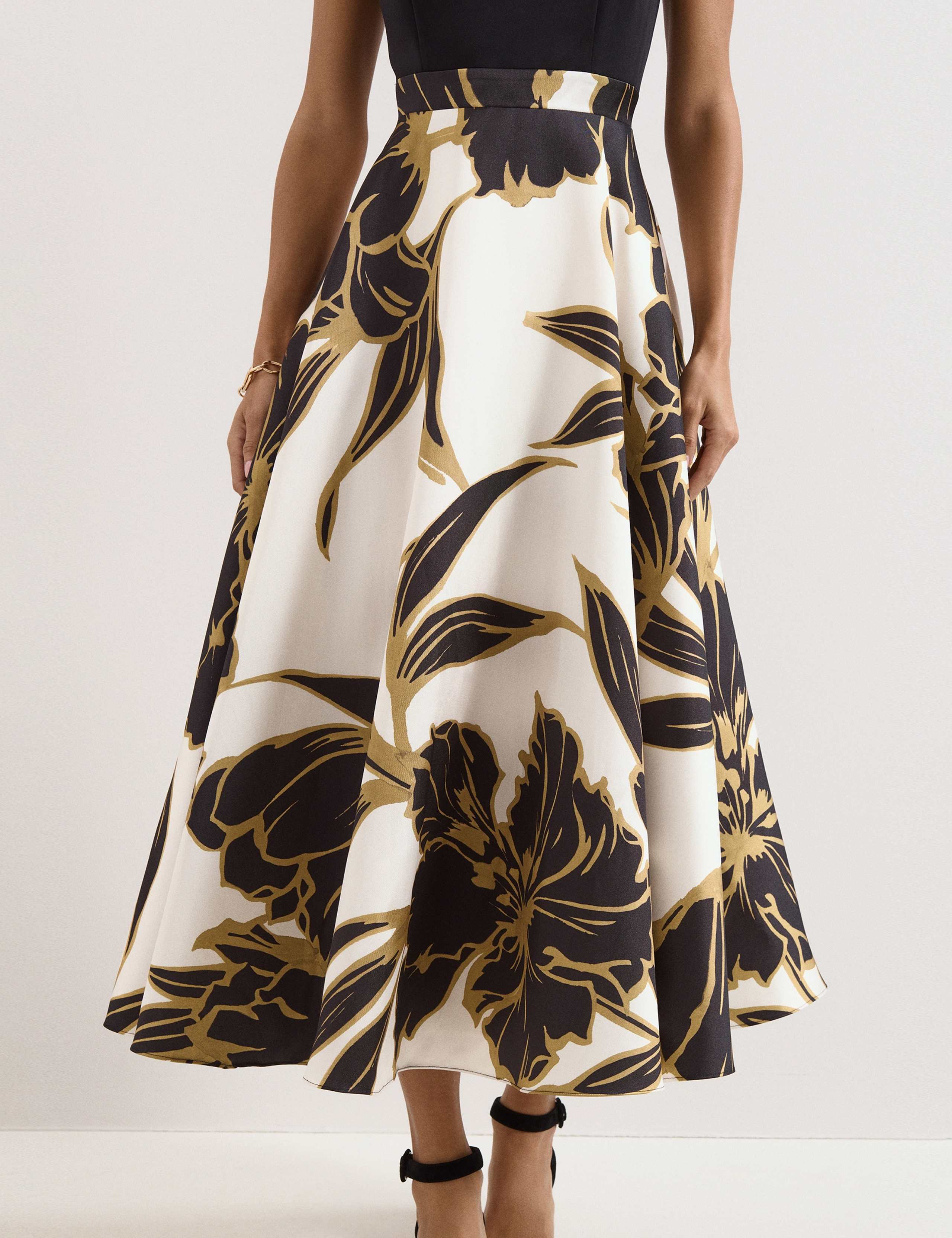 Satin Floral Square Neck Midi Skater Dress 3 of 6