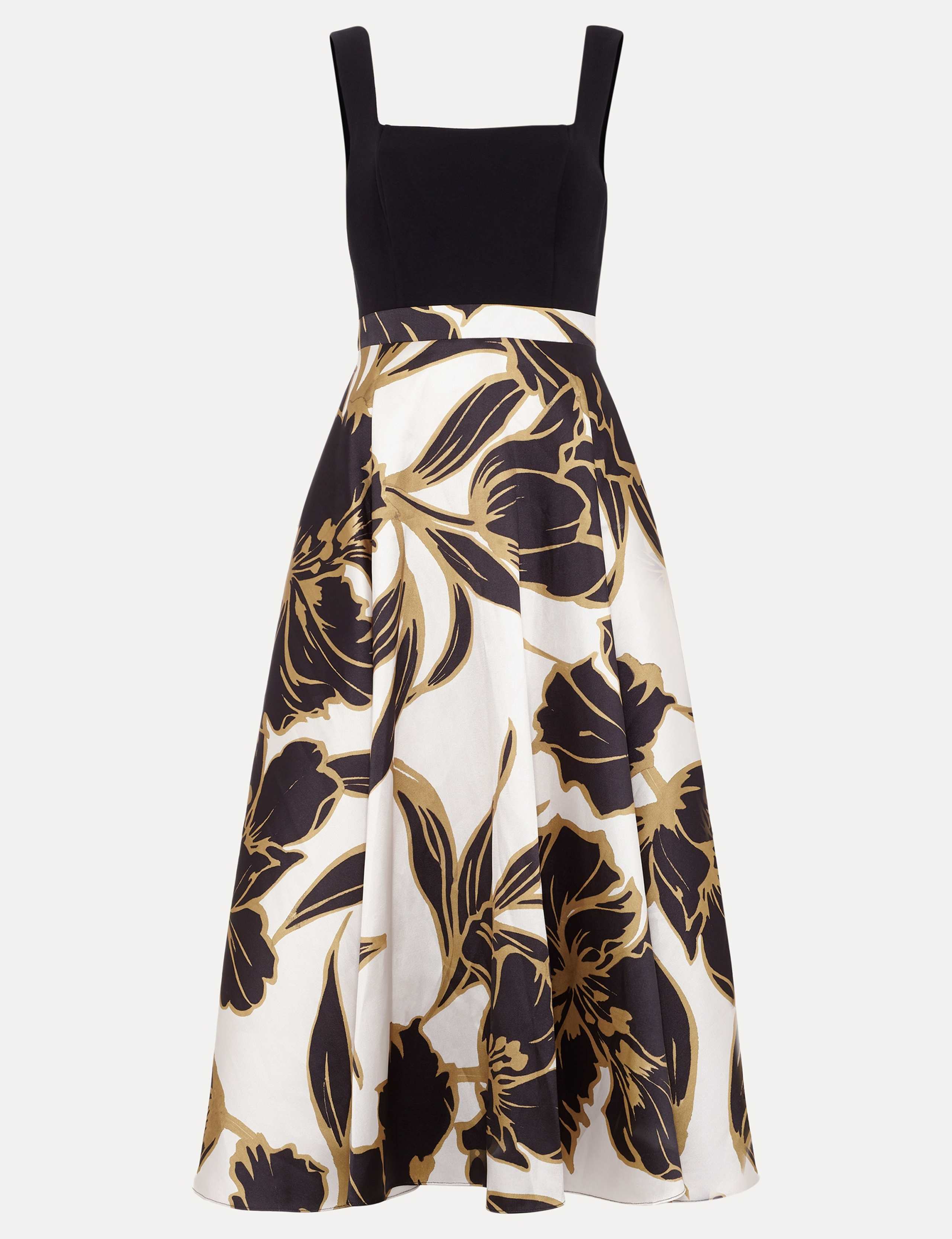 Satin Floral Square Neck Midi Skater Dress 2 of 6