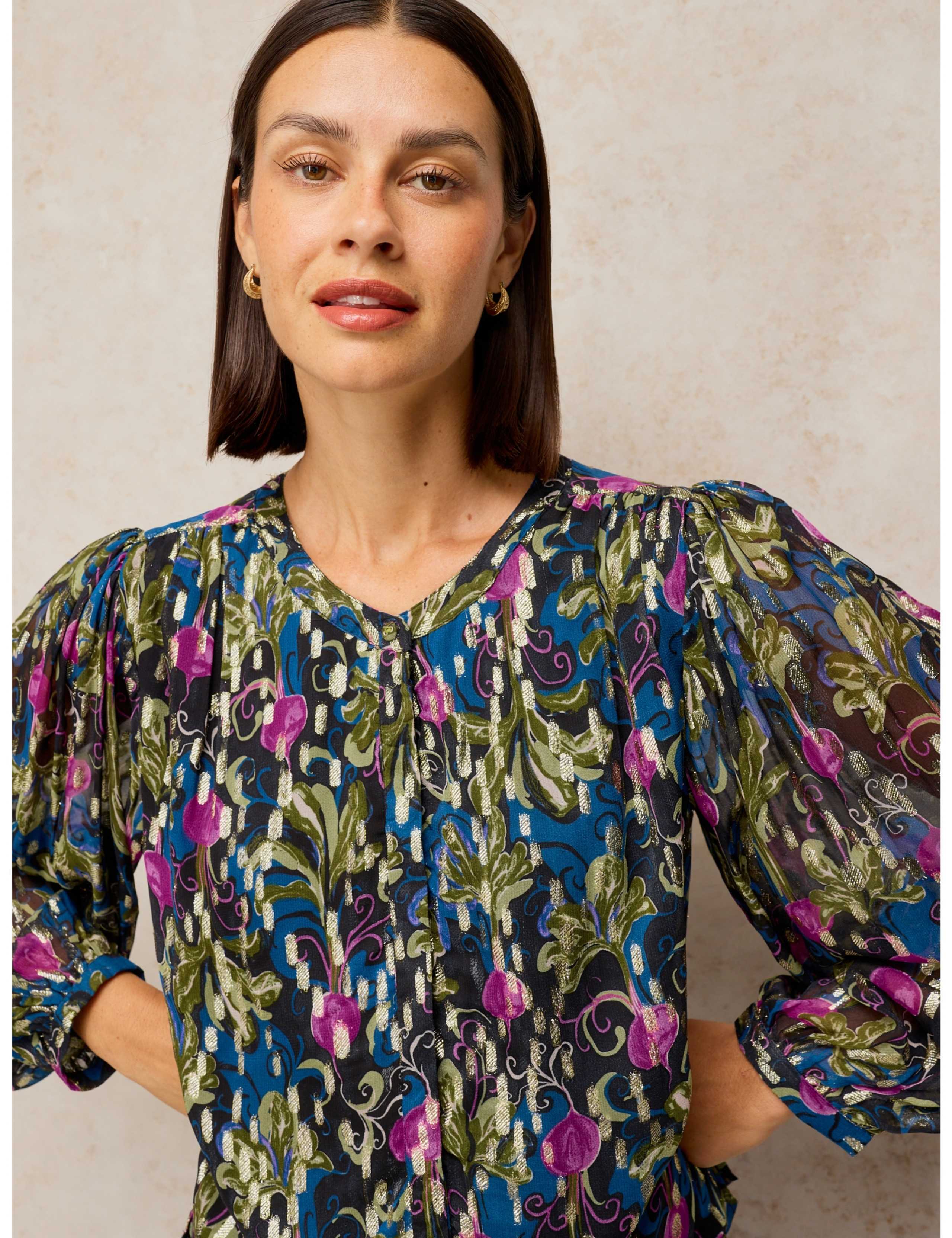 Metallic Crew Neck Blouse 1 of 7