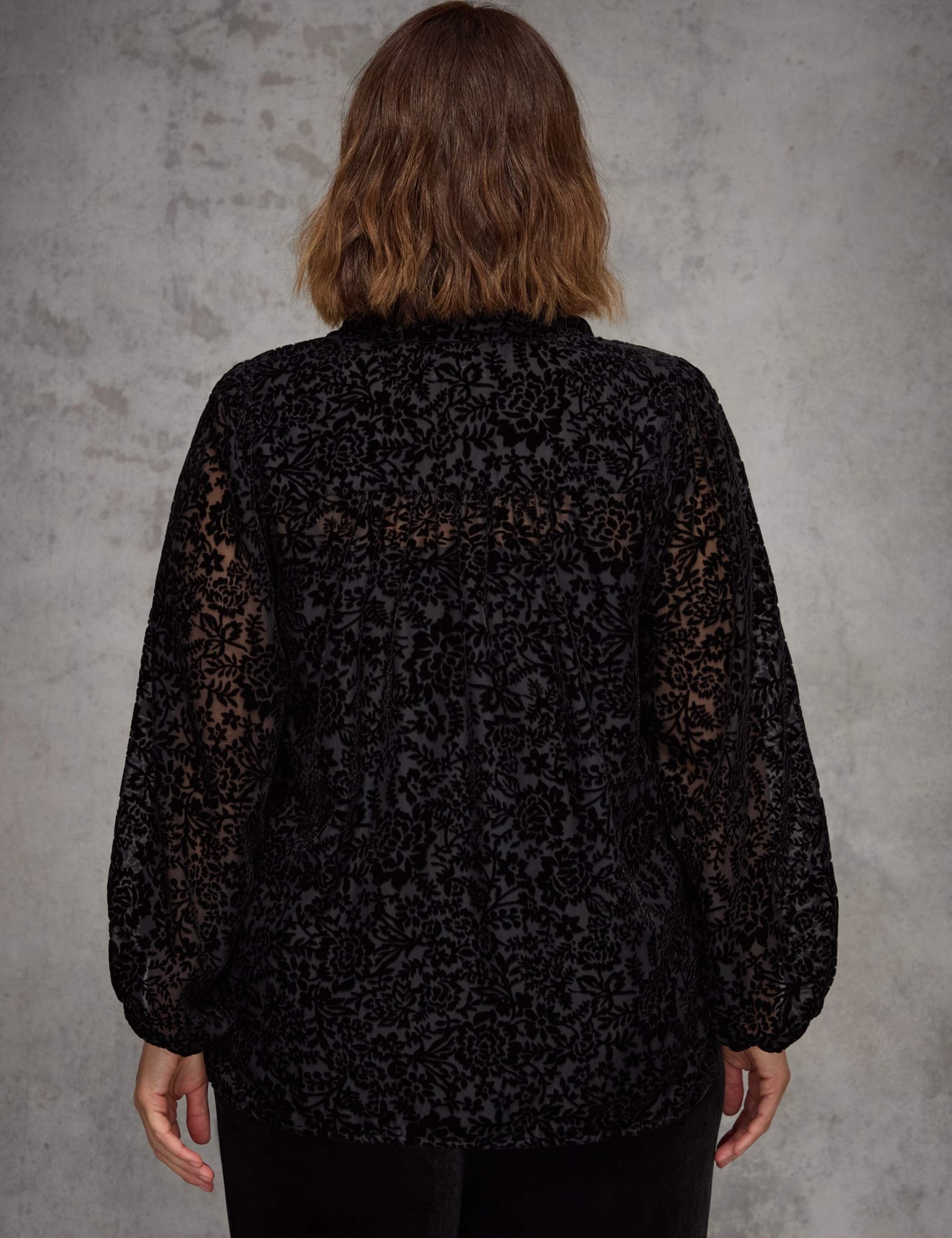 Velvet Burnout Jacquard Tie Neck Blouse 3 of 3