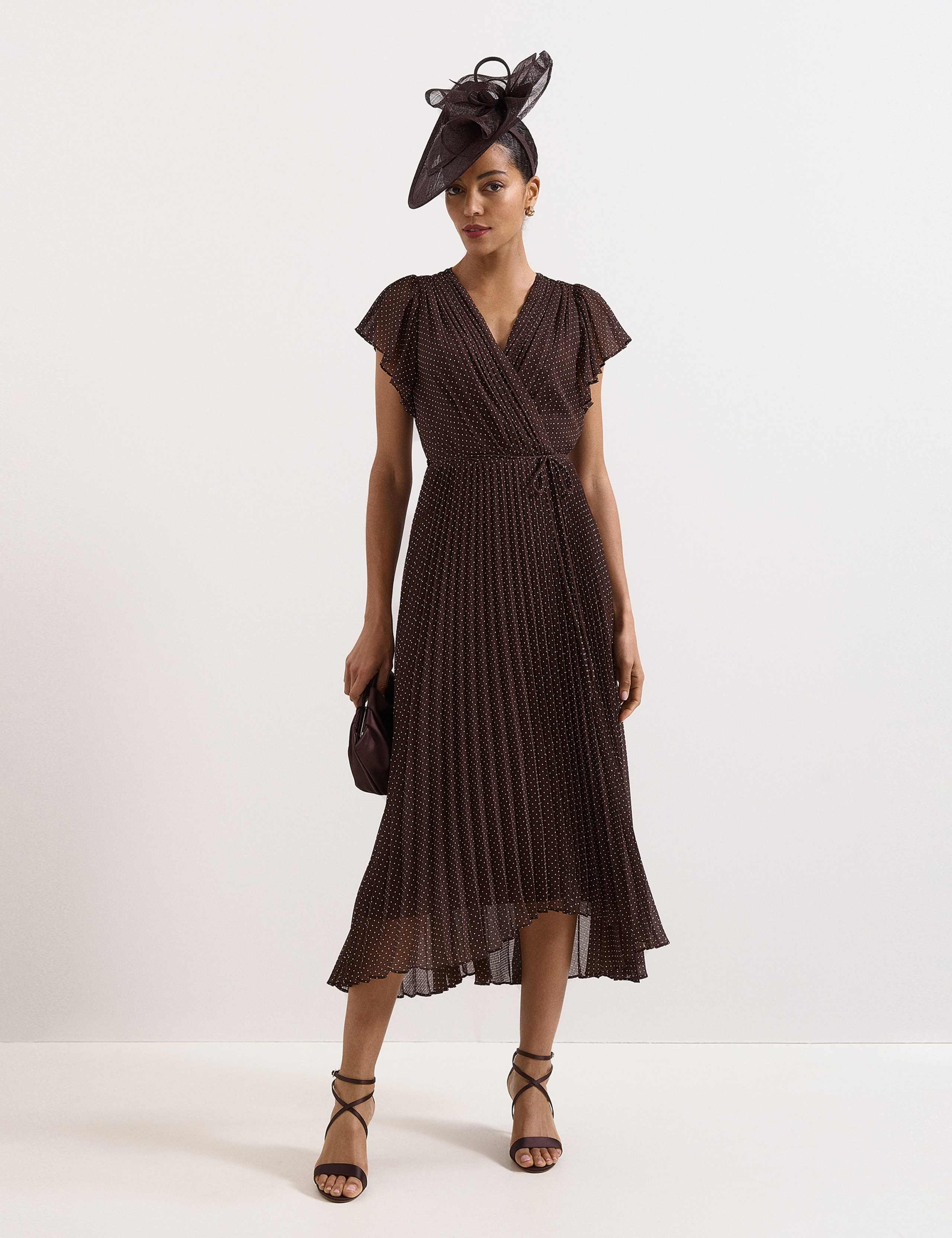 Polka Dot V-Neck Midi Skater Dress 1 of 6