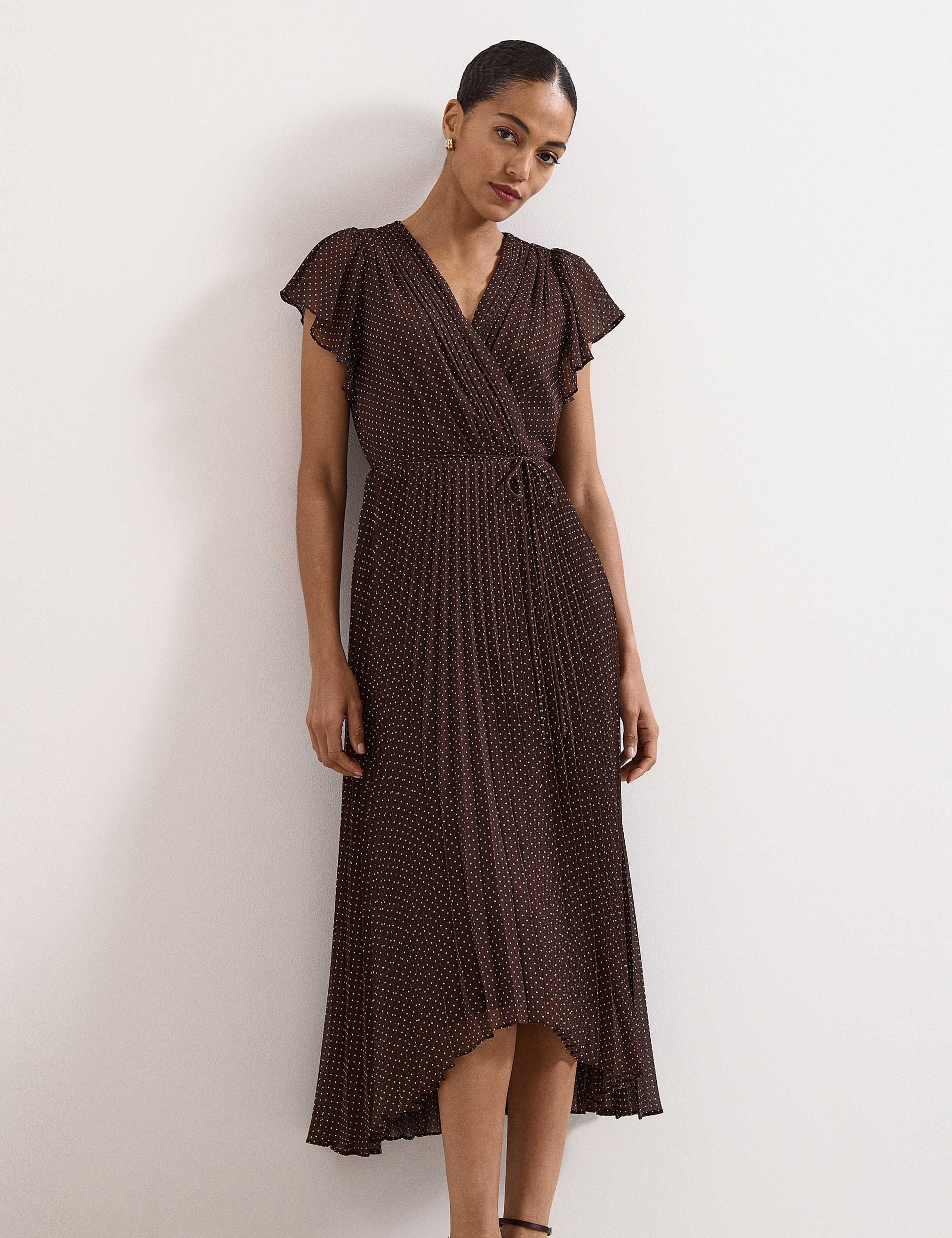Polka Dot V-Neck Midi Skater Dress 3 of 6