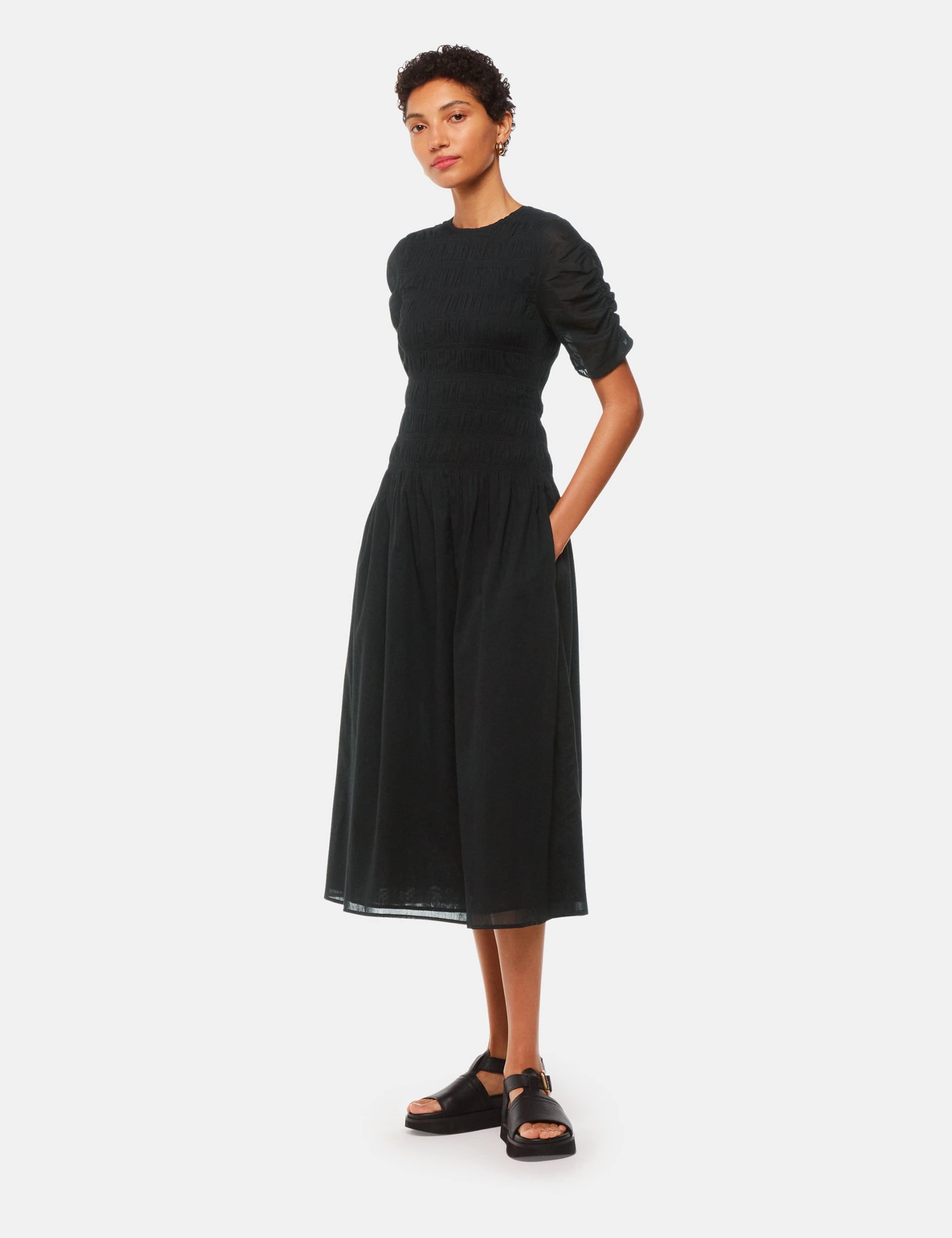 Avery Pure Cotton Smocked Midi Skater Dress 1 of 4