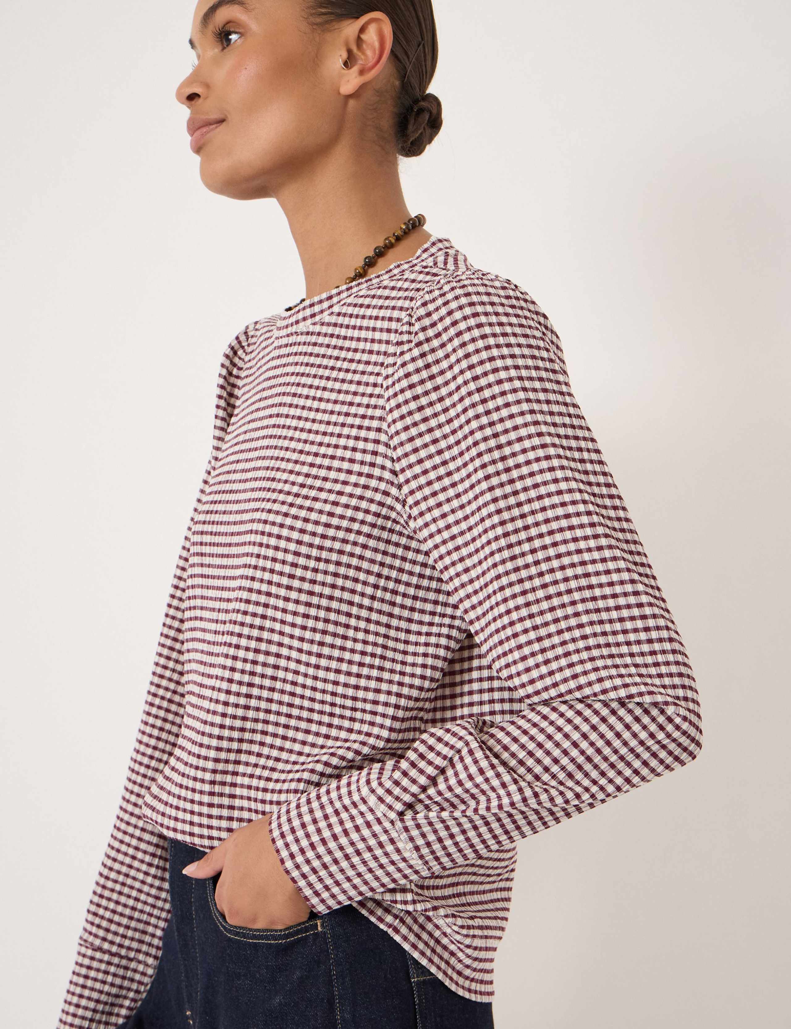 Emily Gingham Puff Sleeve Top 5 of 6
