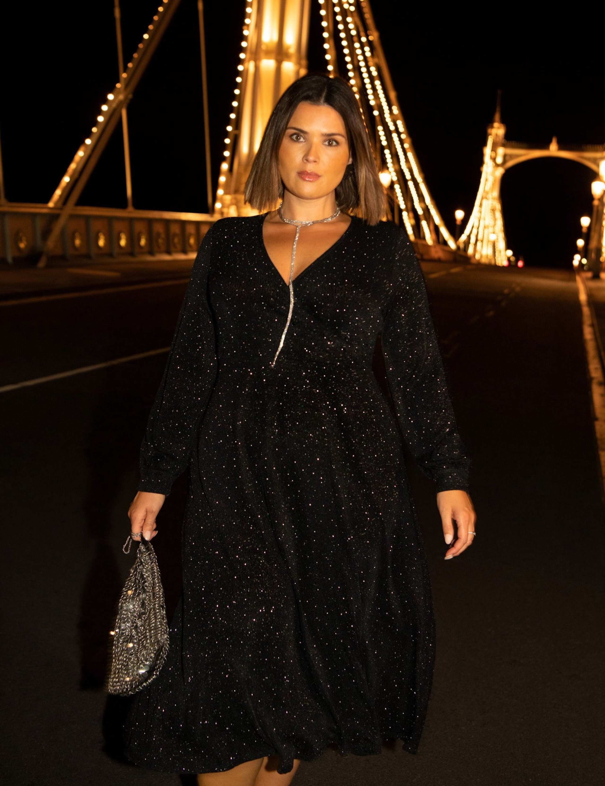 Jersey Sparkly Midi Wrap Dress 1 of 5