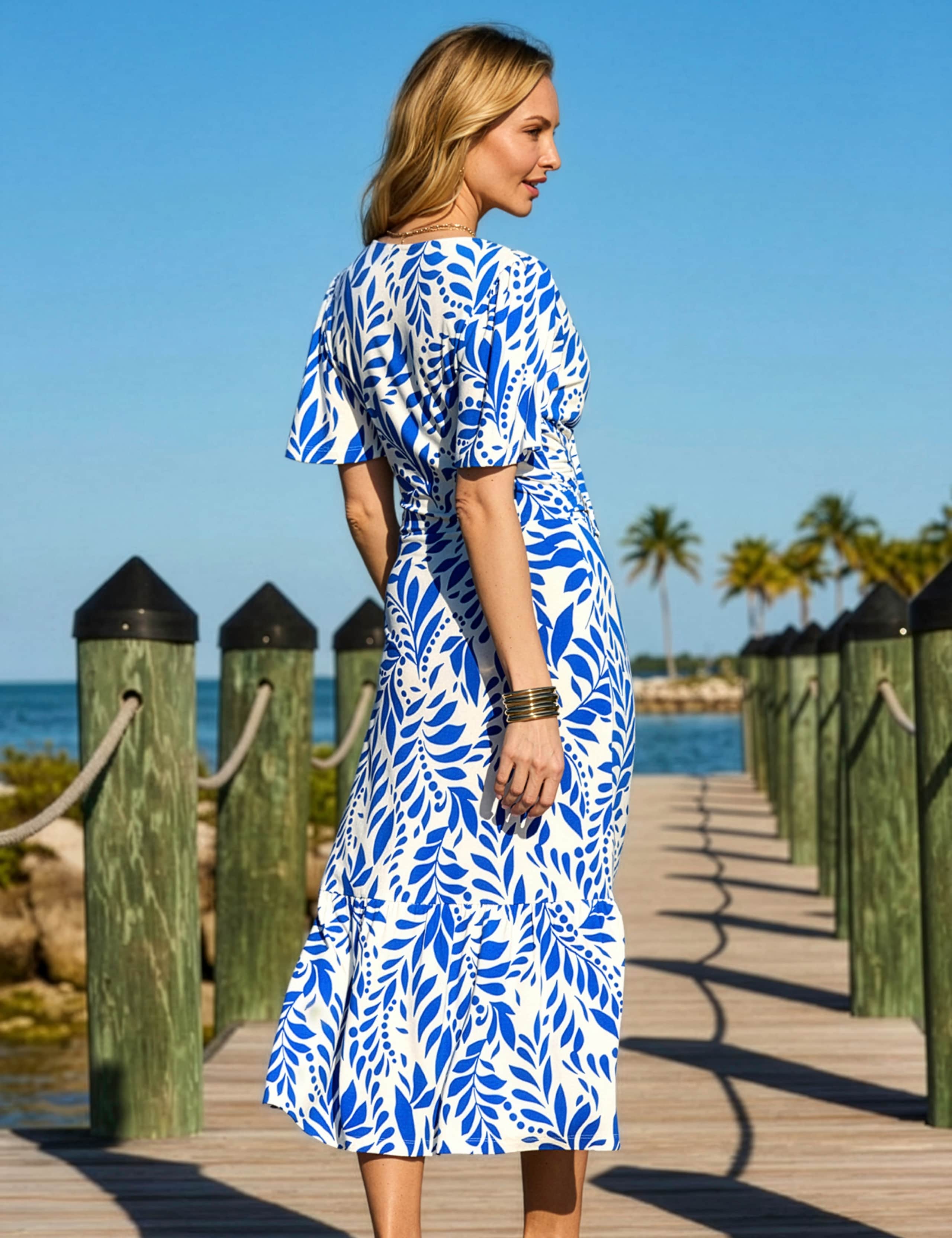 Floral V-Neck Ruched Midi Tea Dress 5 of 6