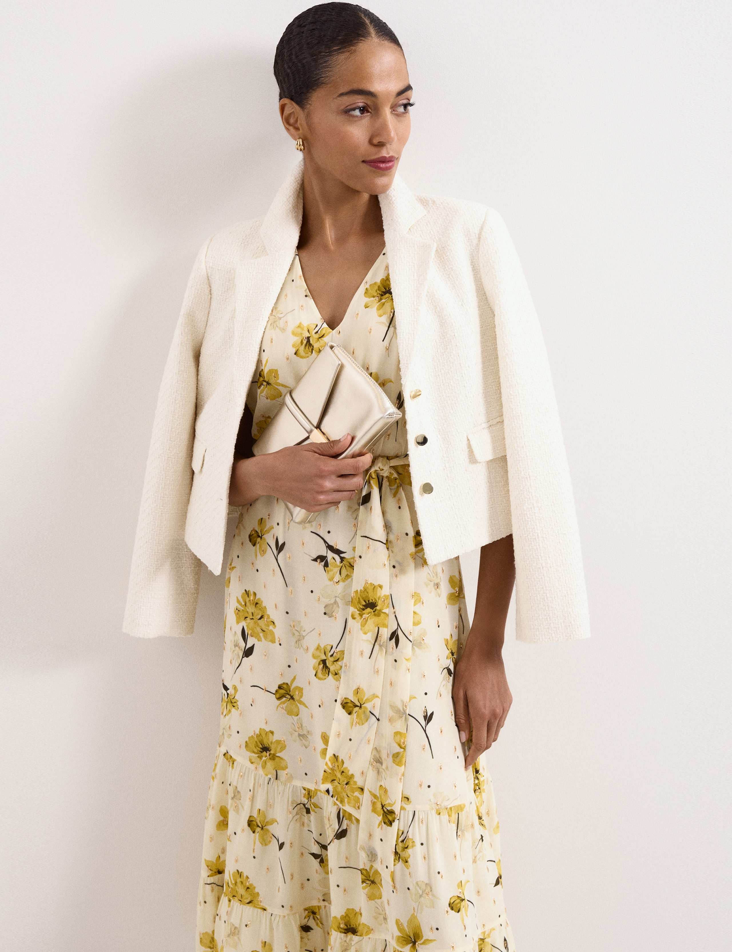 Floral V-Neck Tie Waist Midi Tiered Dress 3 of 8