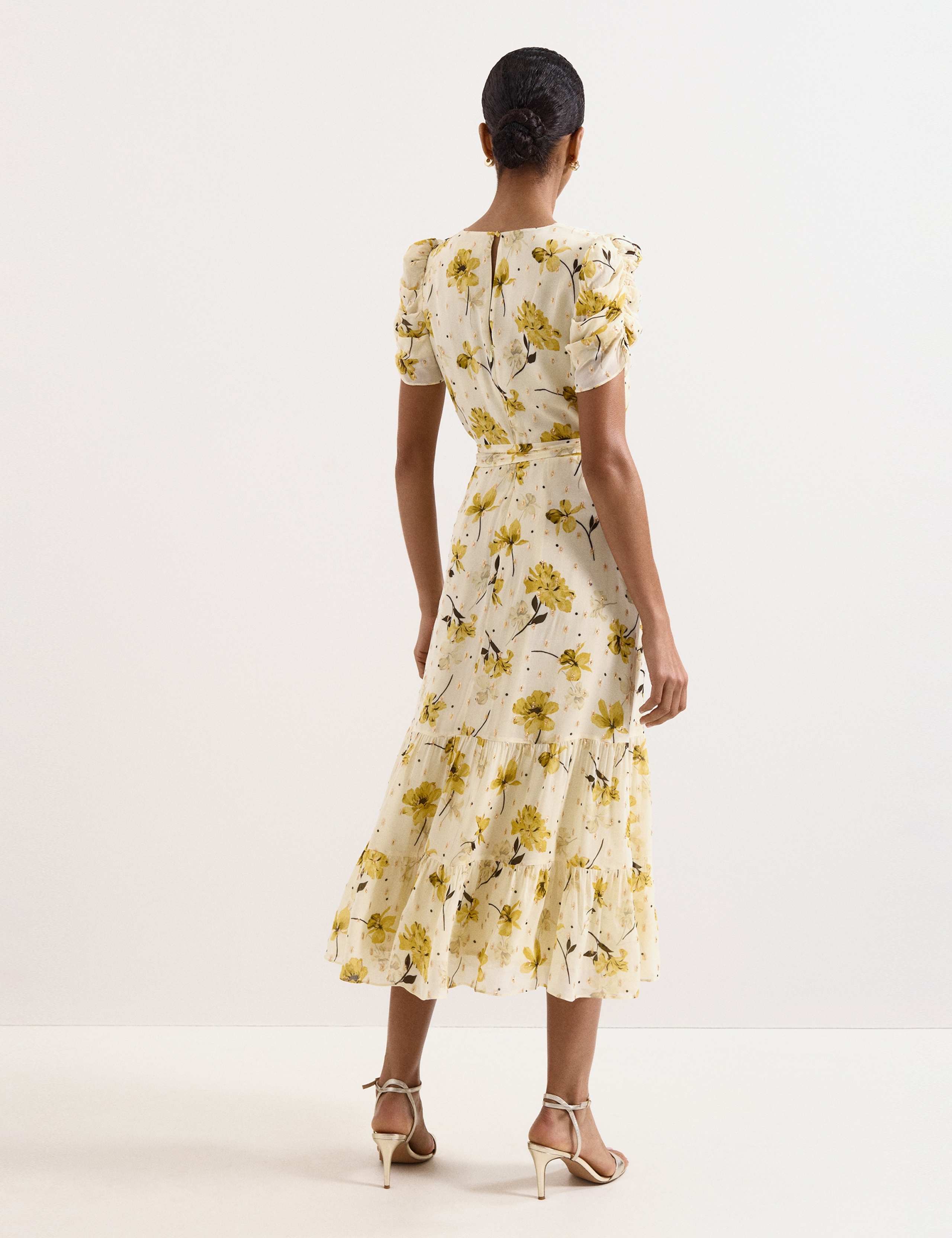 Floral V-Neck Tie Waist Midi Tiered Dress 6 of 8