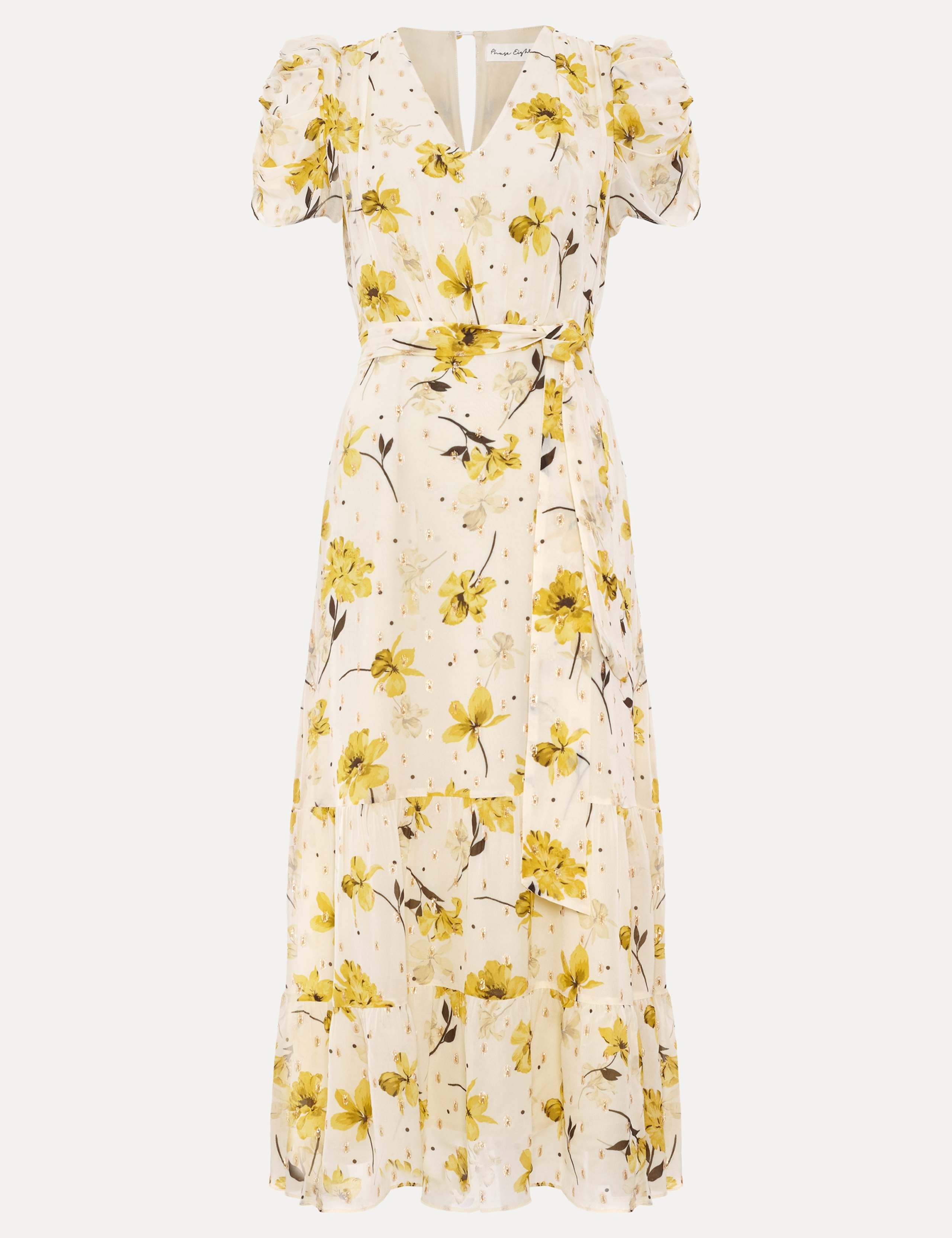 Floral V-Neck Tie Waist Midi Tiered Dress 2 of 8