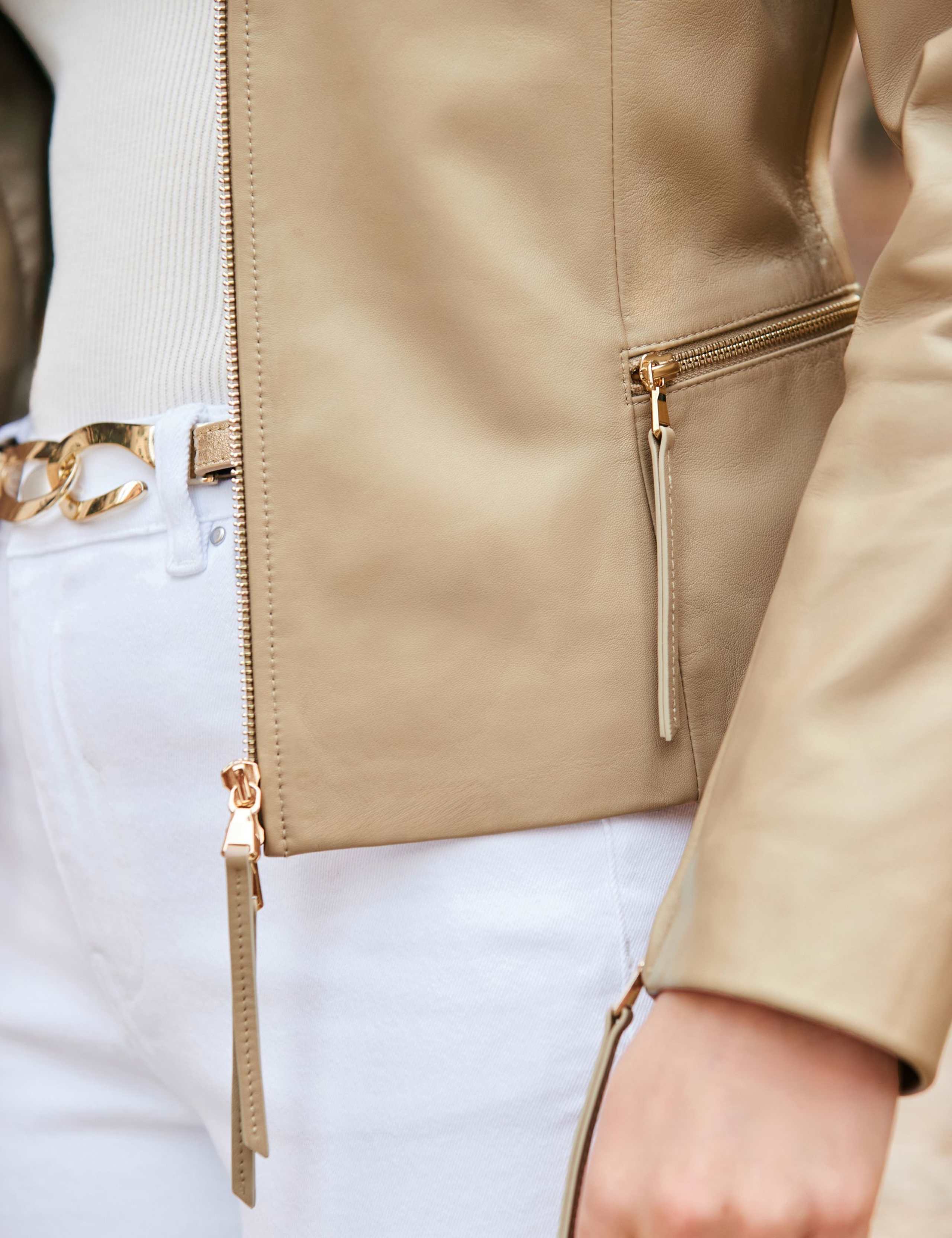 Leather Collared Zip Detail Bomber Jacket 7 of 7