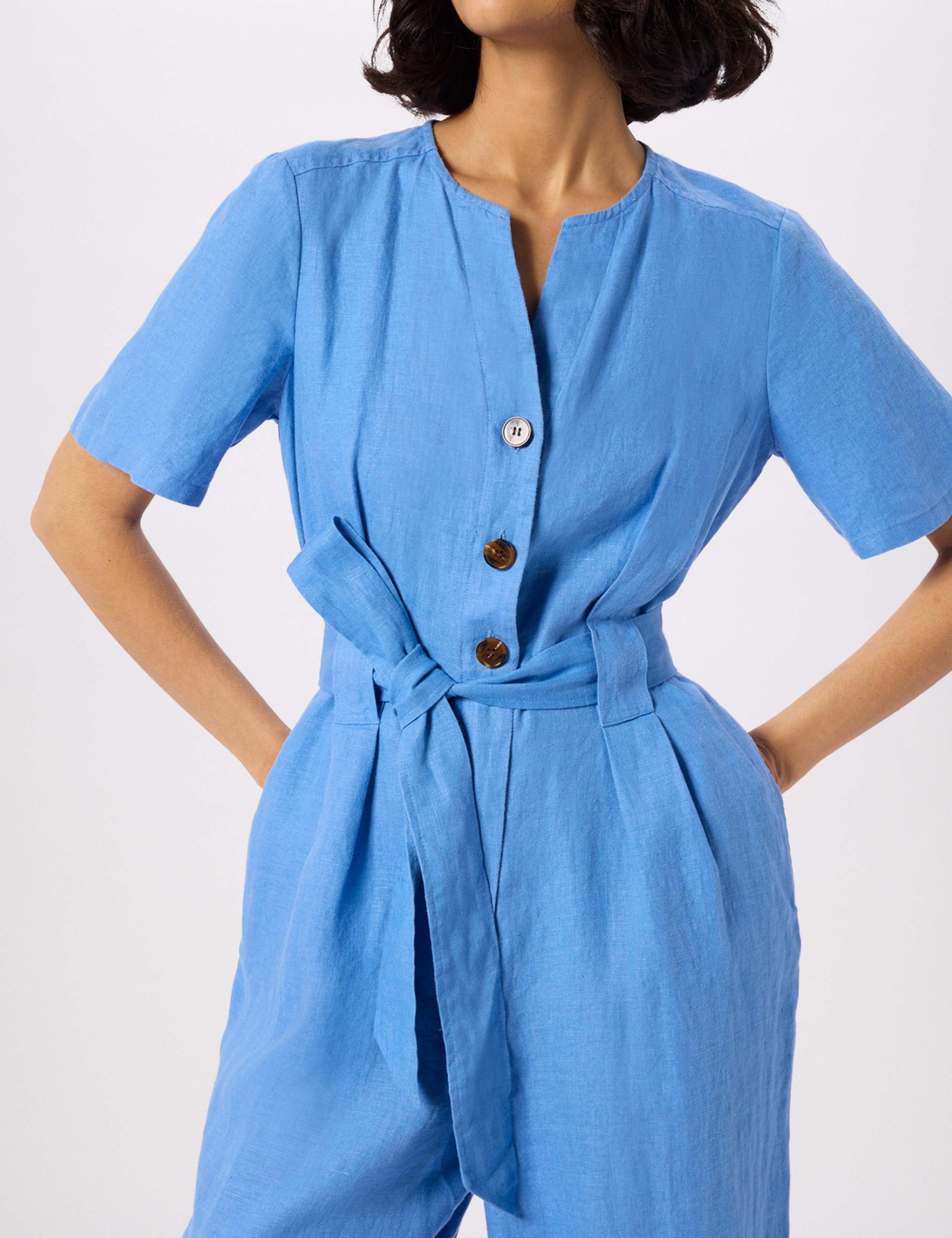 Pure Linen Belted Cropped Jumpsuit 4 of 4