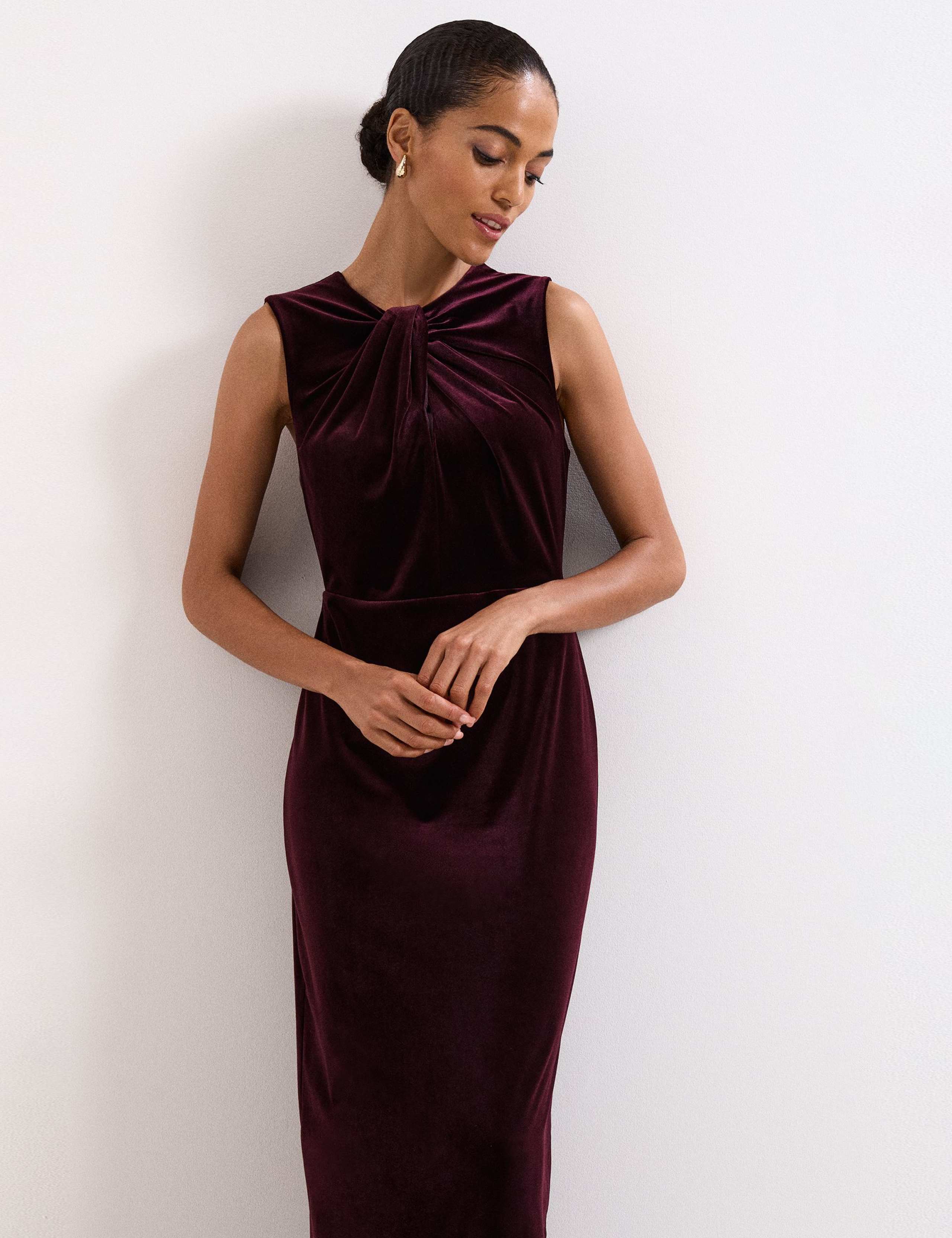 Velvet Twist Neck Maxi Column Dress 3 of 8