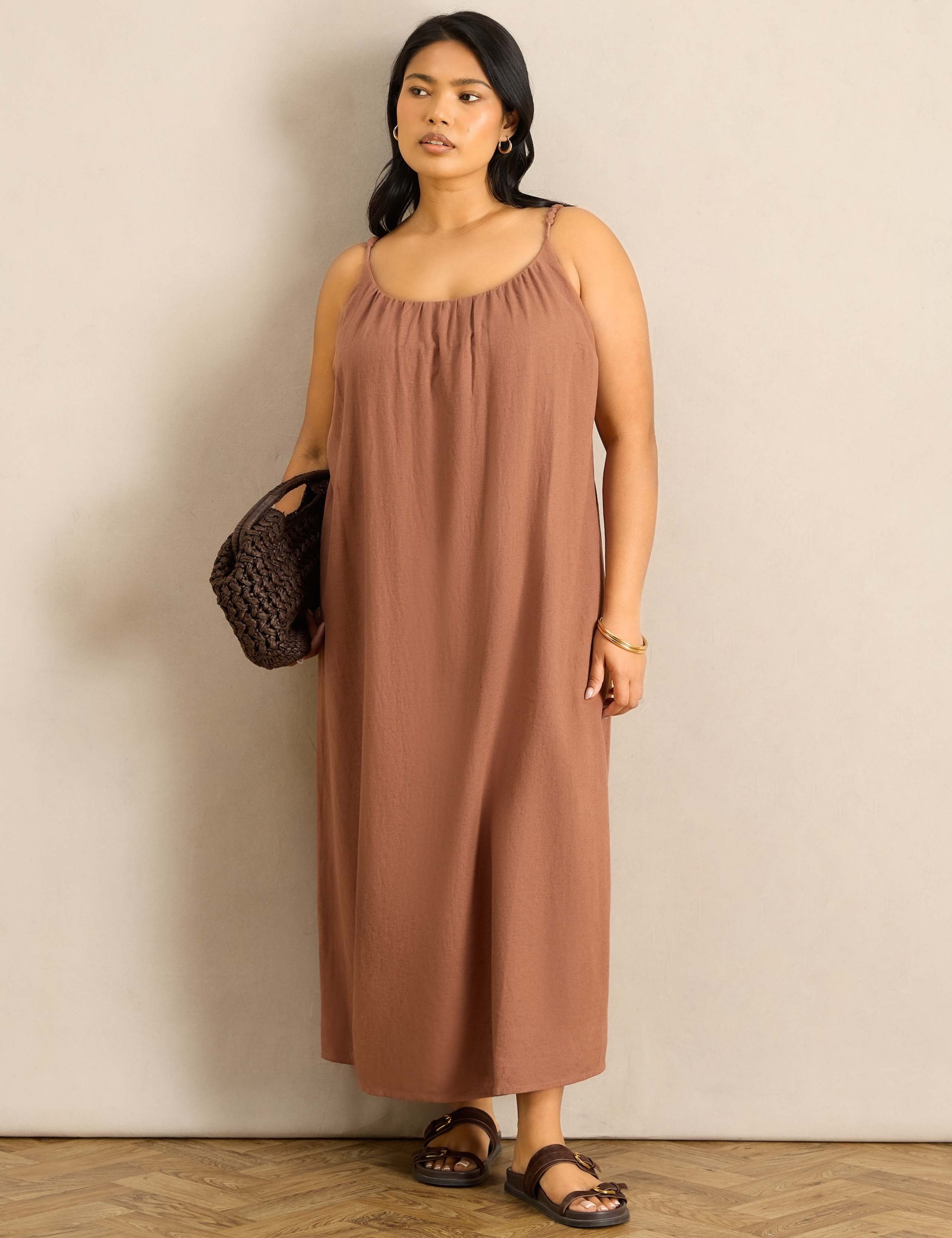 Linen Blend Bobble Trim Midaxi Dress 1 of 6
