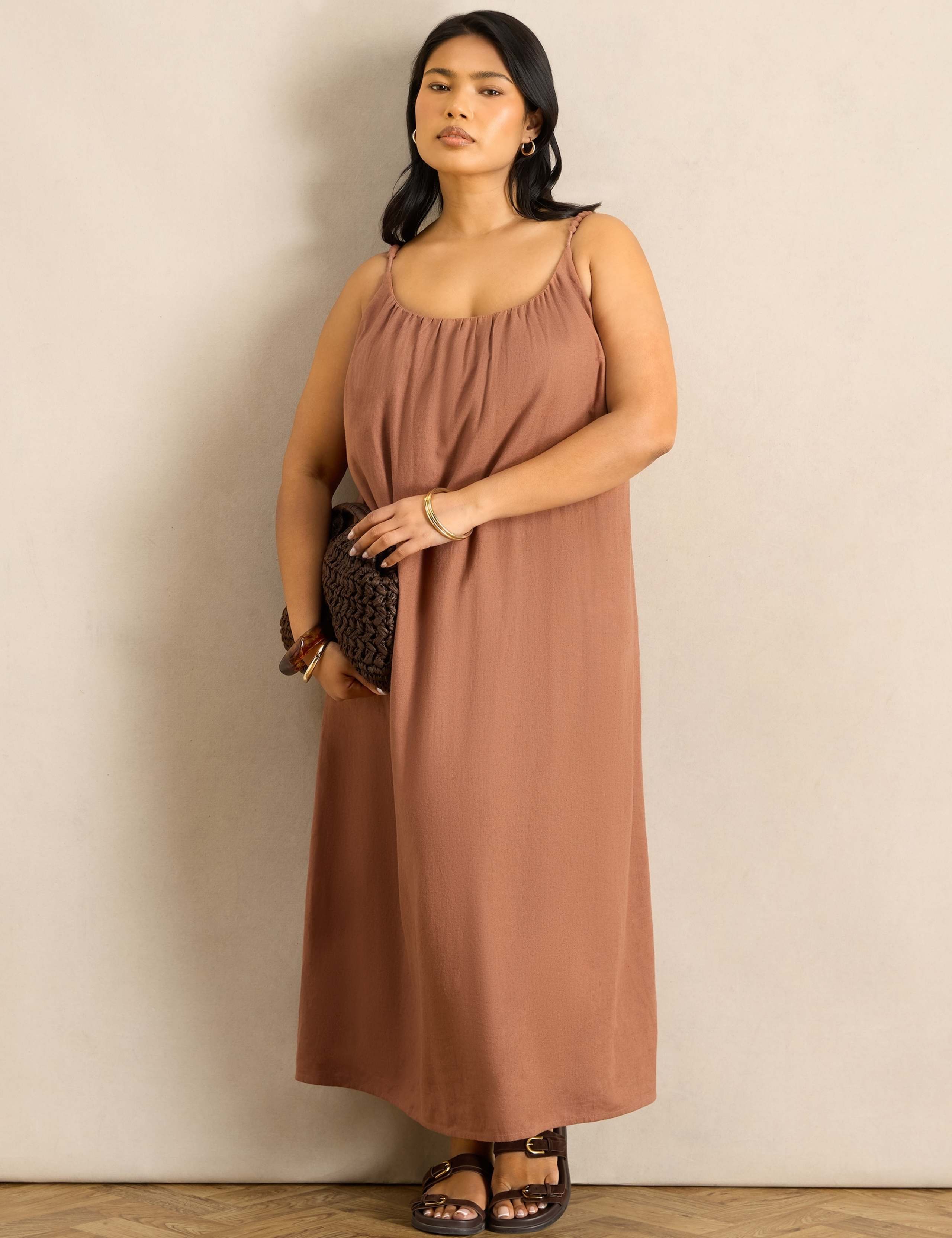 Linen Blend Bobble Trim Midaxi Dress 2 of 6