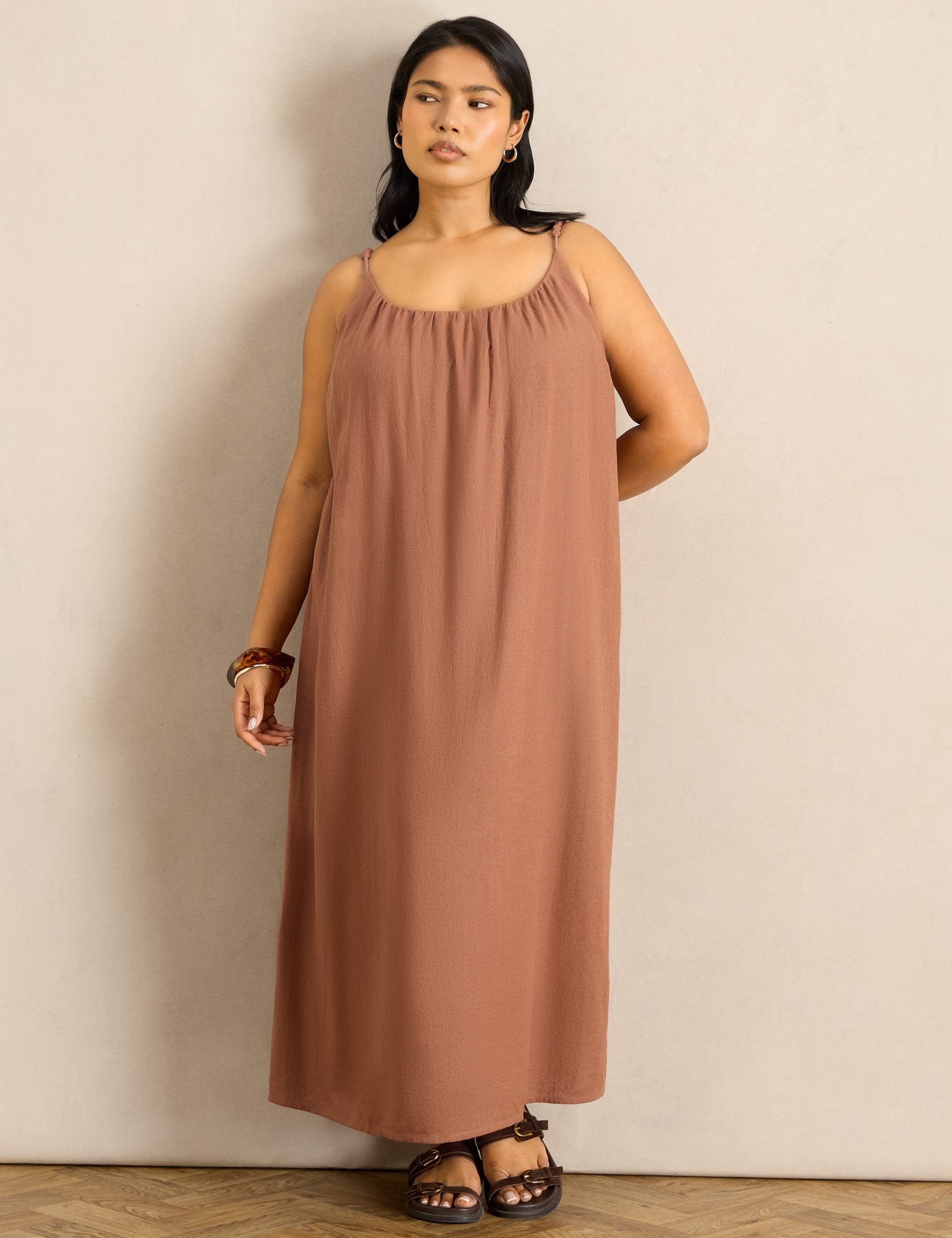 Linen Blend Bobble Trim Midaxi Dress 3 of 6