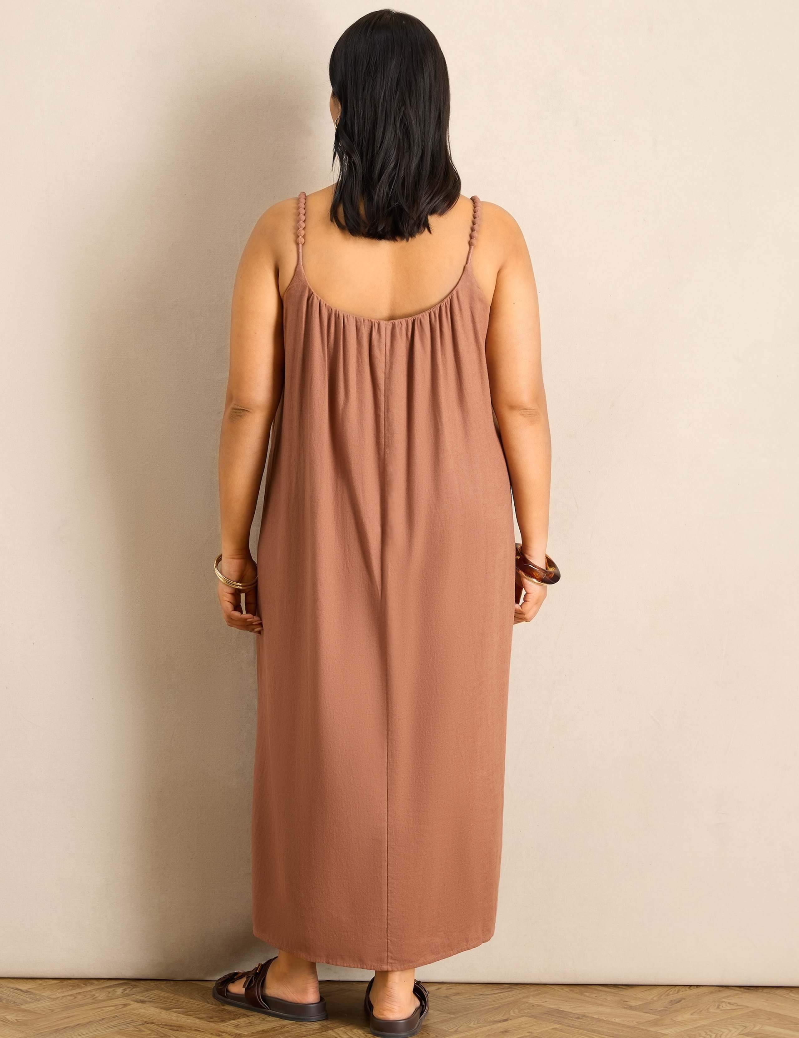 Linen Blend Bobble Trim Midaxi Dress 4 of 6