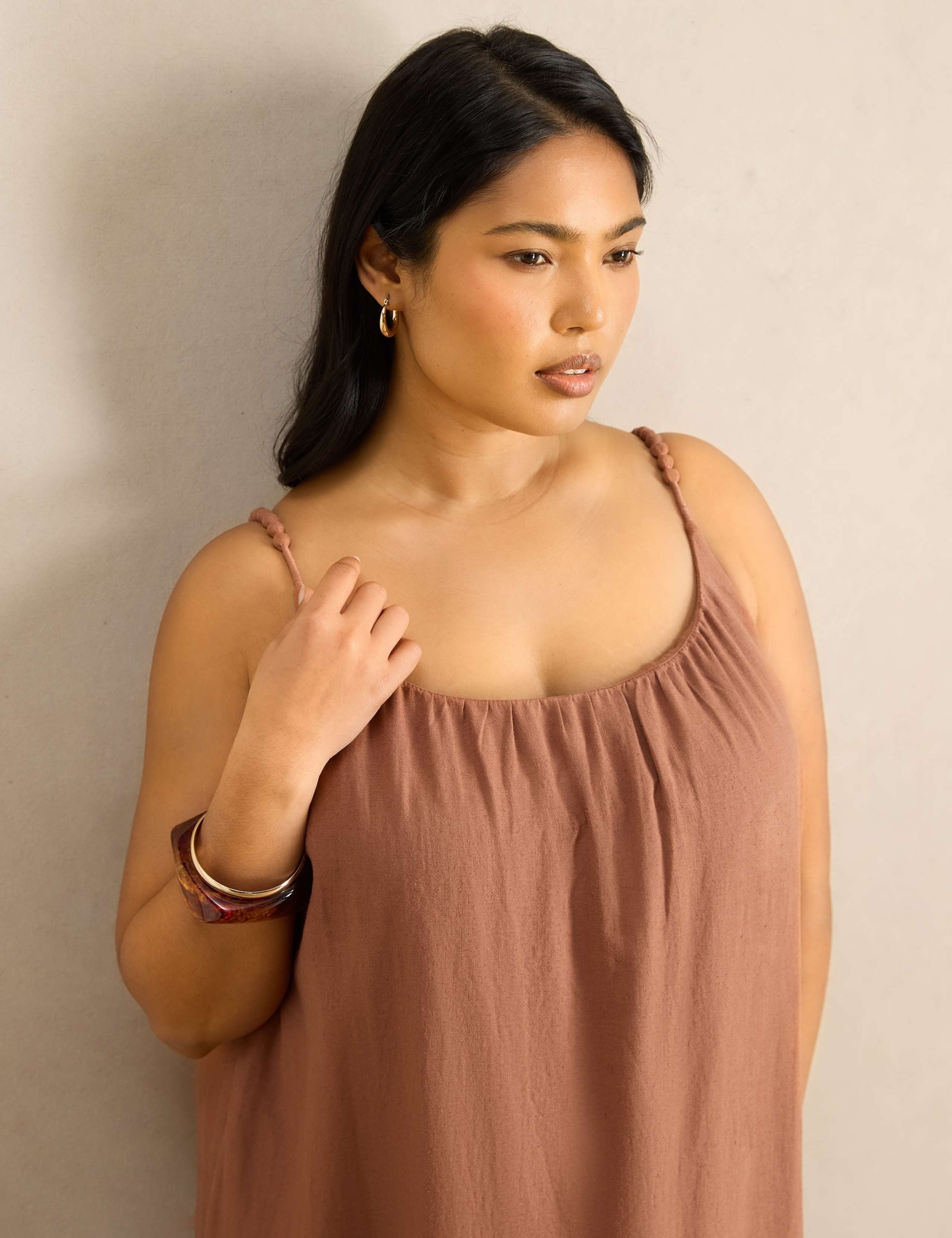 Linen Blend Bobble Trim Midaxi Dress 5 of 6