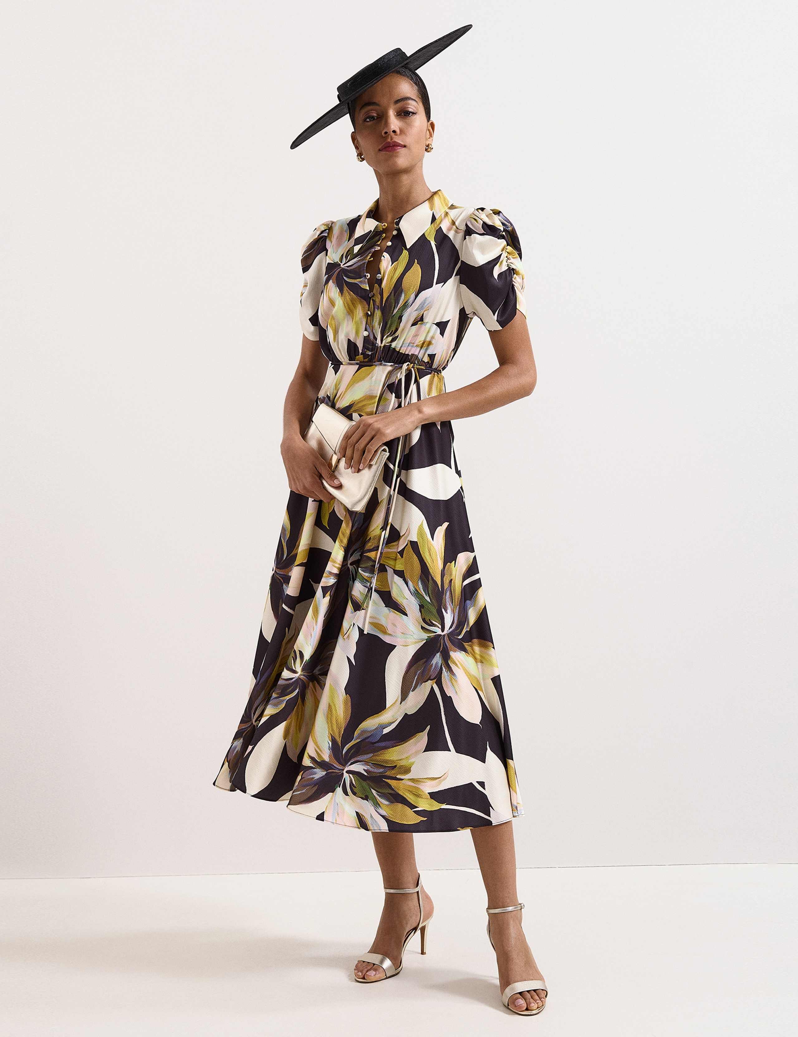 Floral Tie Waist Midi Shirt Dress 1 of 7
