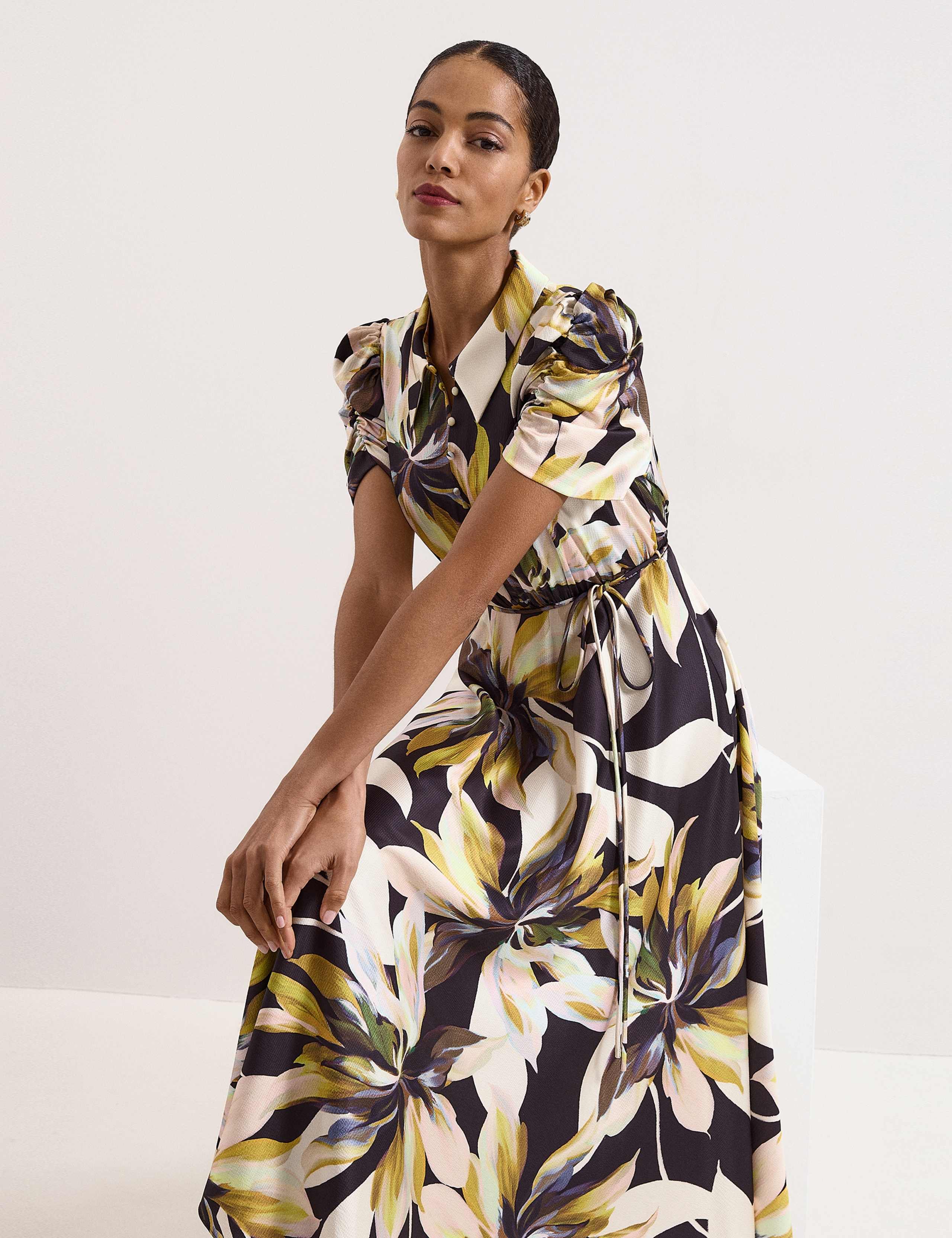 Floral Tie Waist Midi Shirt Dress 6 of 7