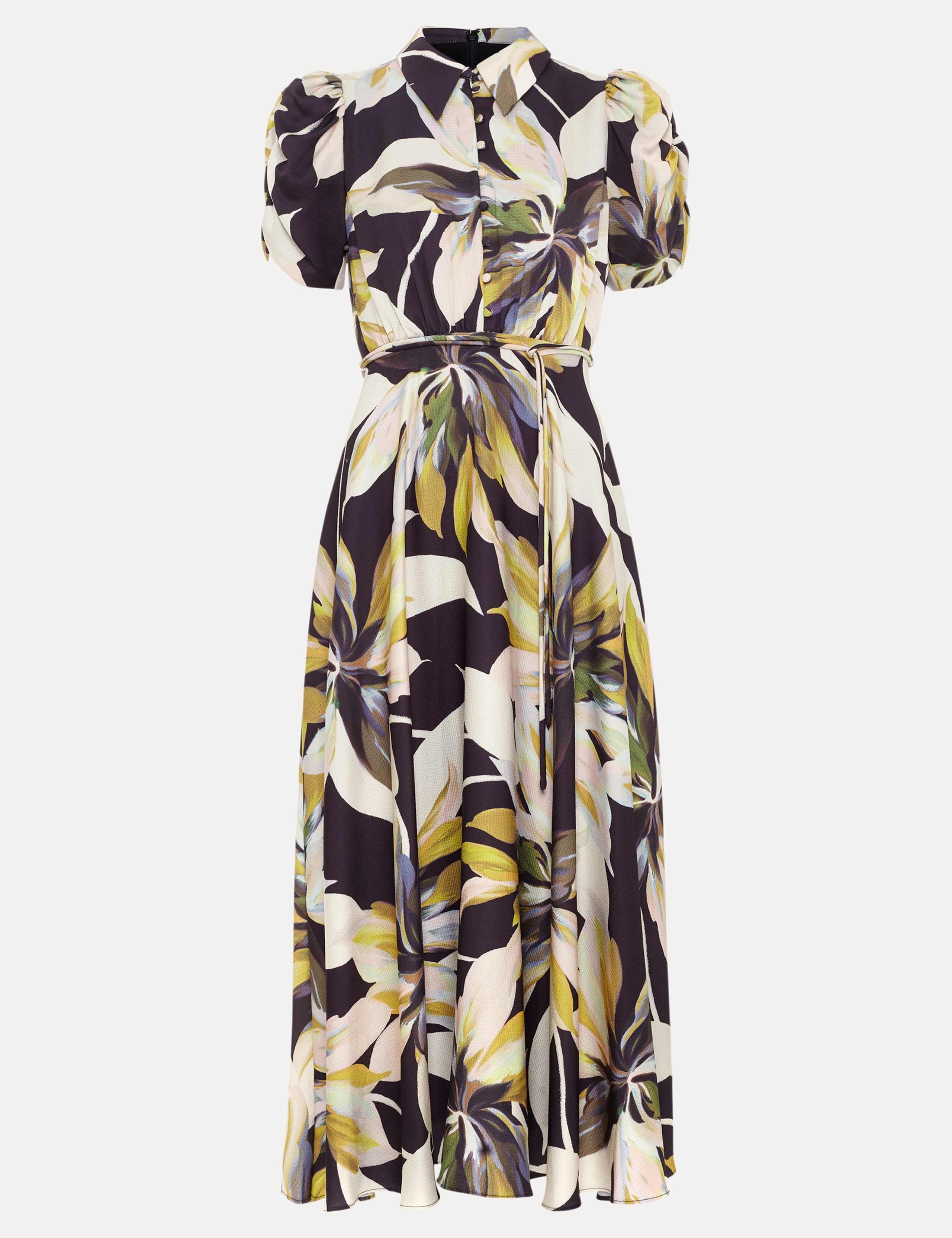Floral Tie Waist Midi Shirt Dress 2 of 7