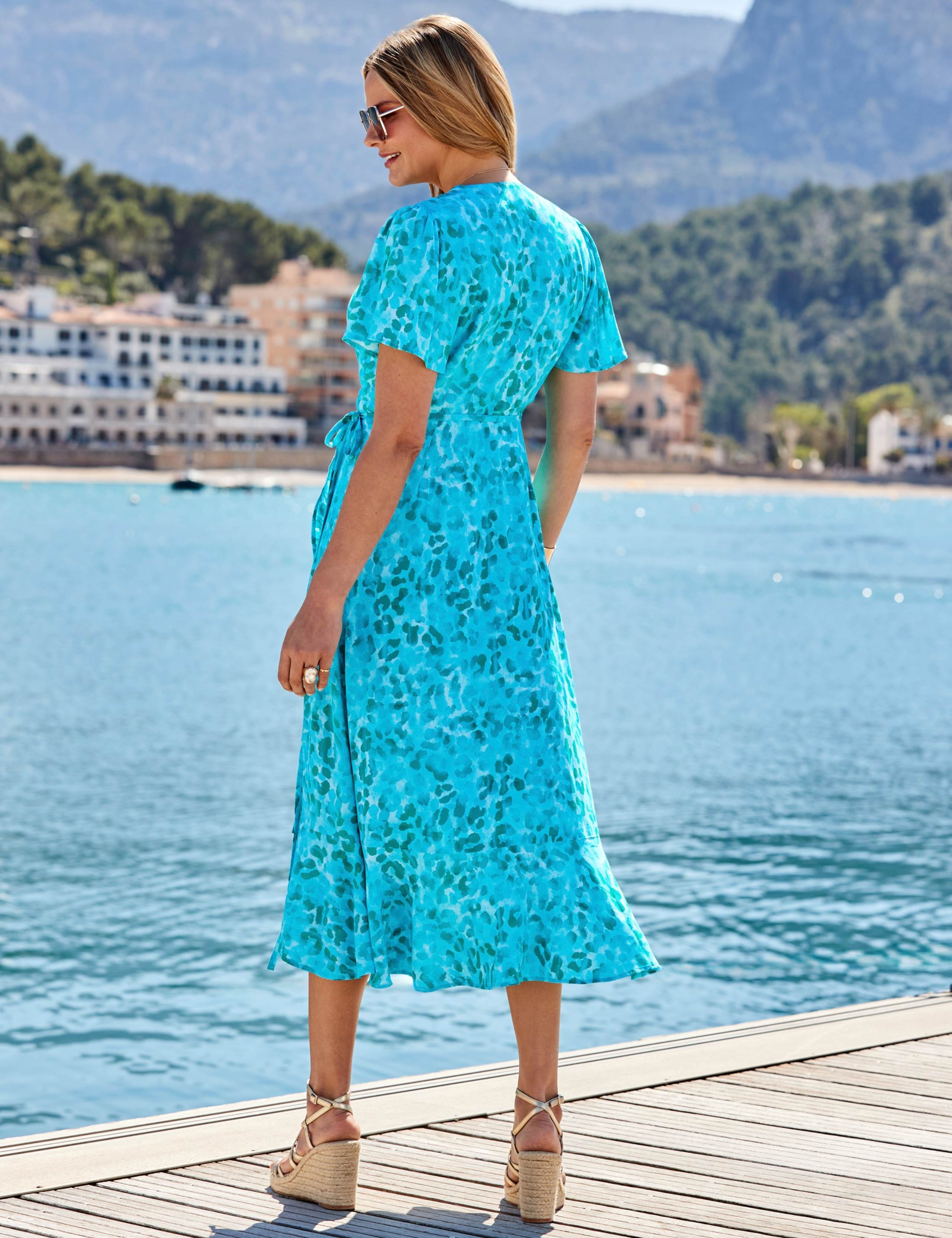 Animal Print V-Neck Midi Wrap Dress 4 of 6