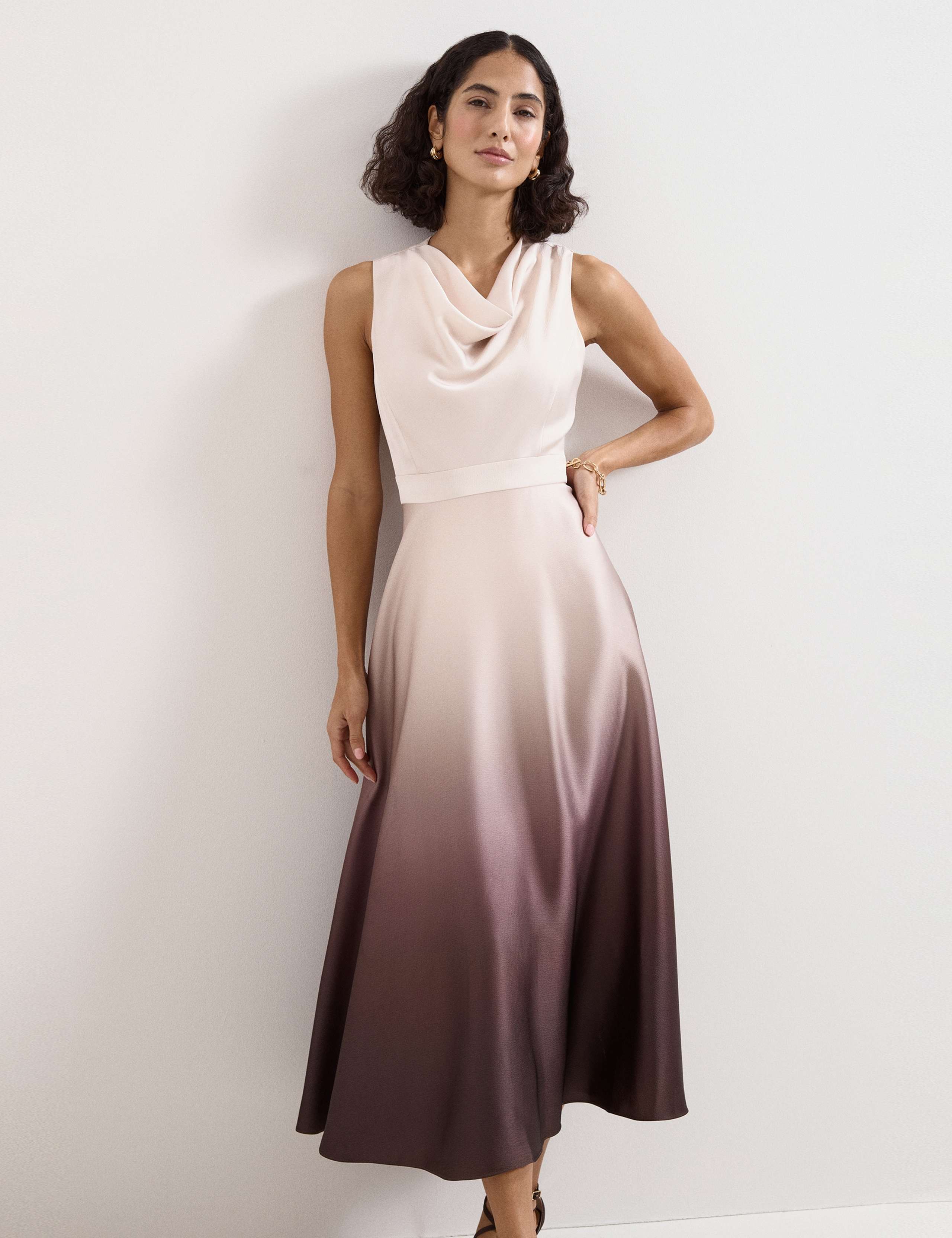 Ombre Cowl Neck Maxi Waisted Dress 3 of 7