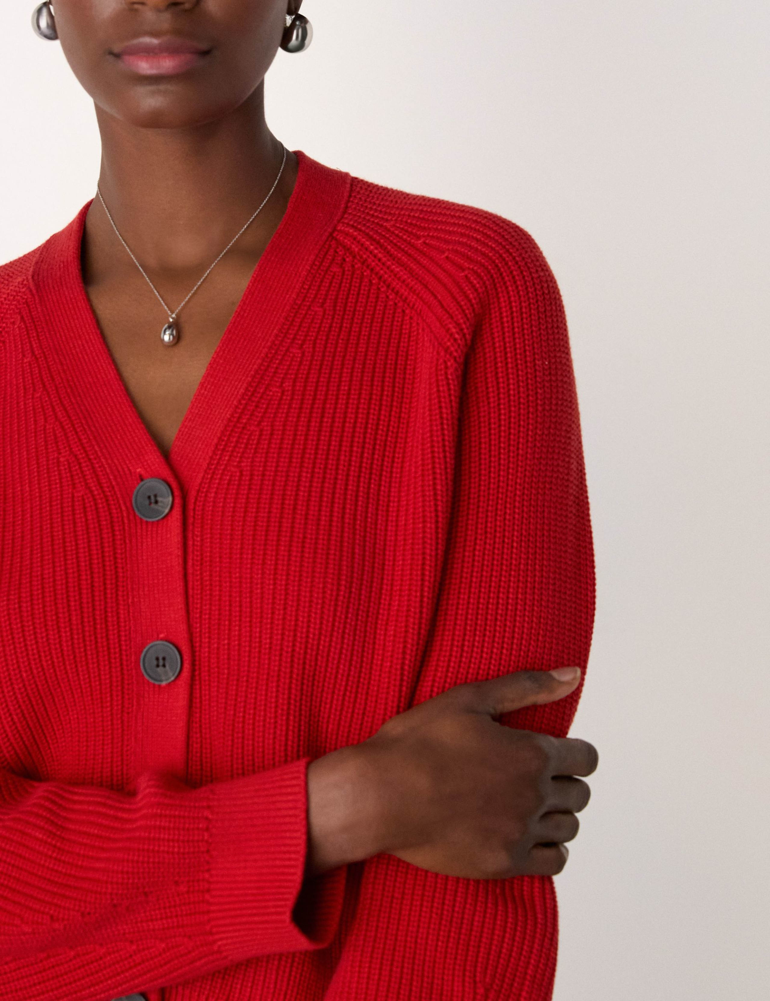 Pure Cotton Ribbed V-Neck Cardigan 4 of 4