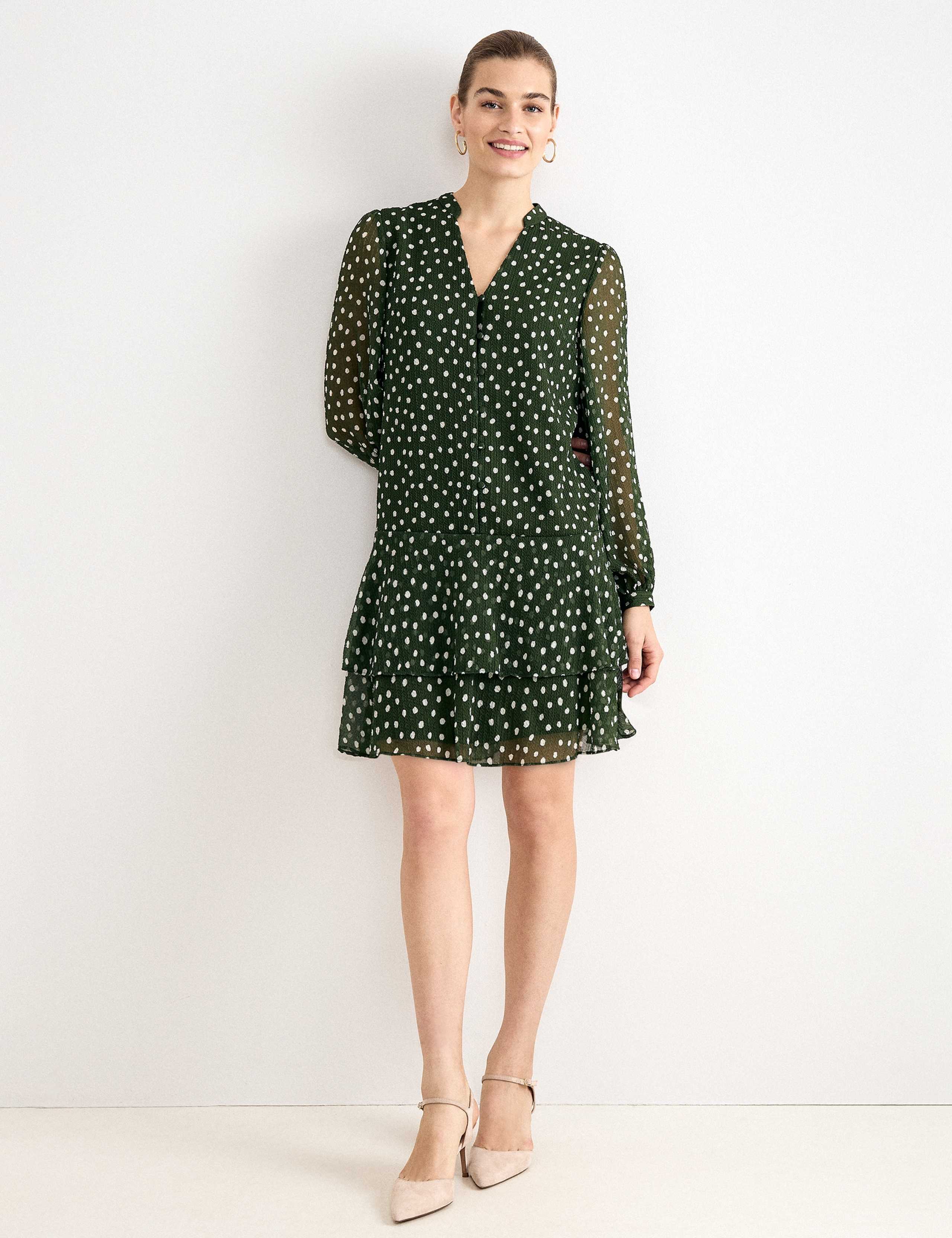 Polka Dot V-Neck Mini Swing Dress 1 of 6