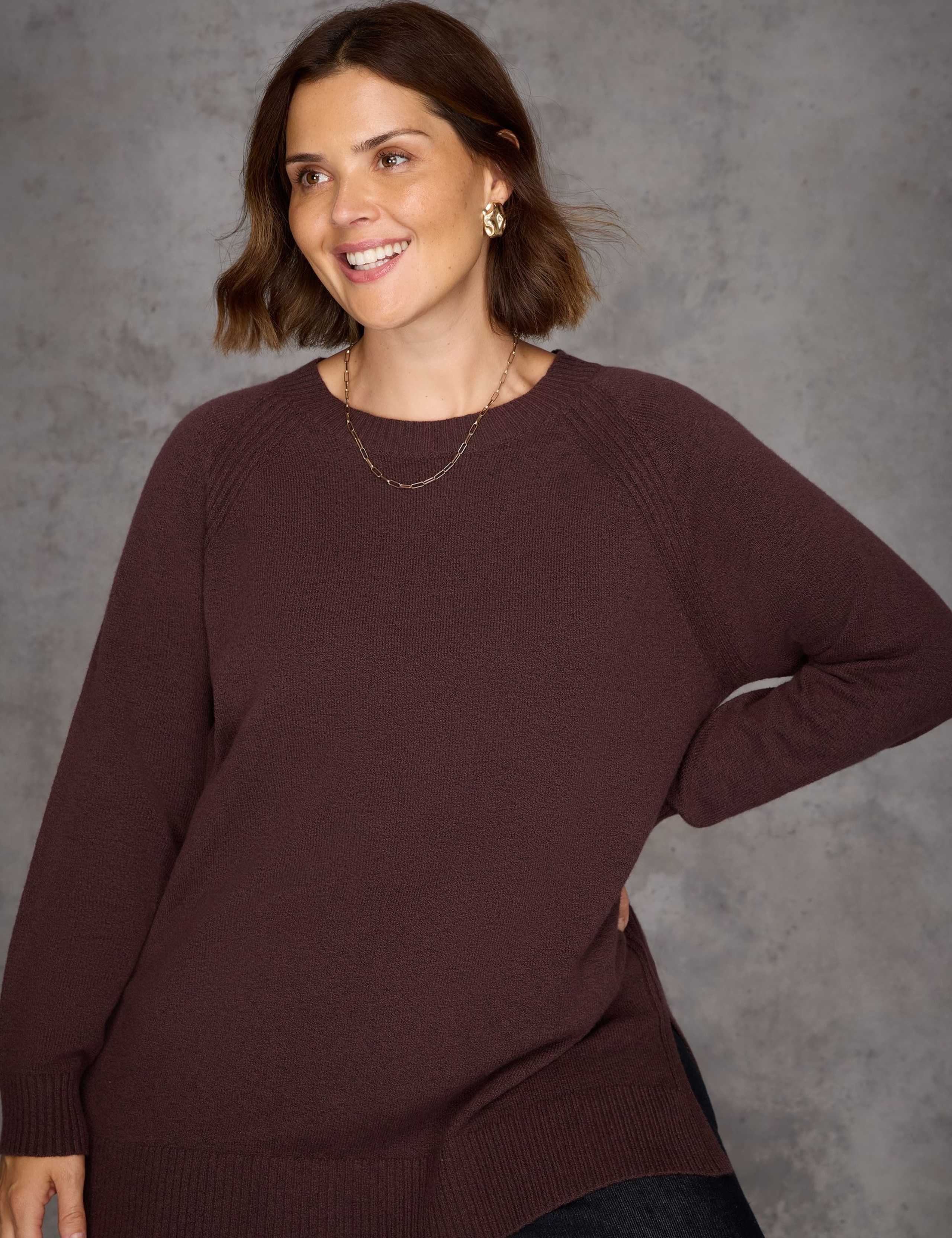 Cotton Blend Textured Split Hem Longline Jumper 2 of 6