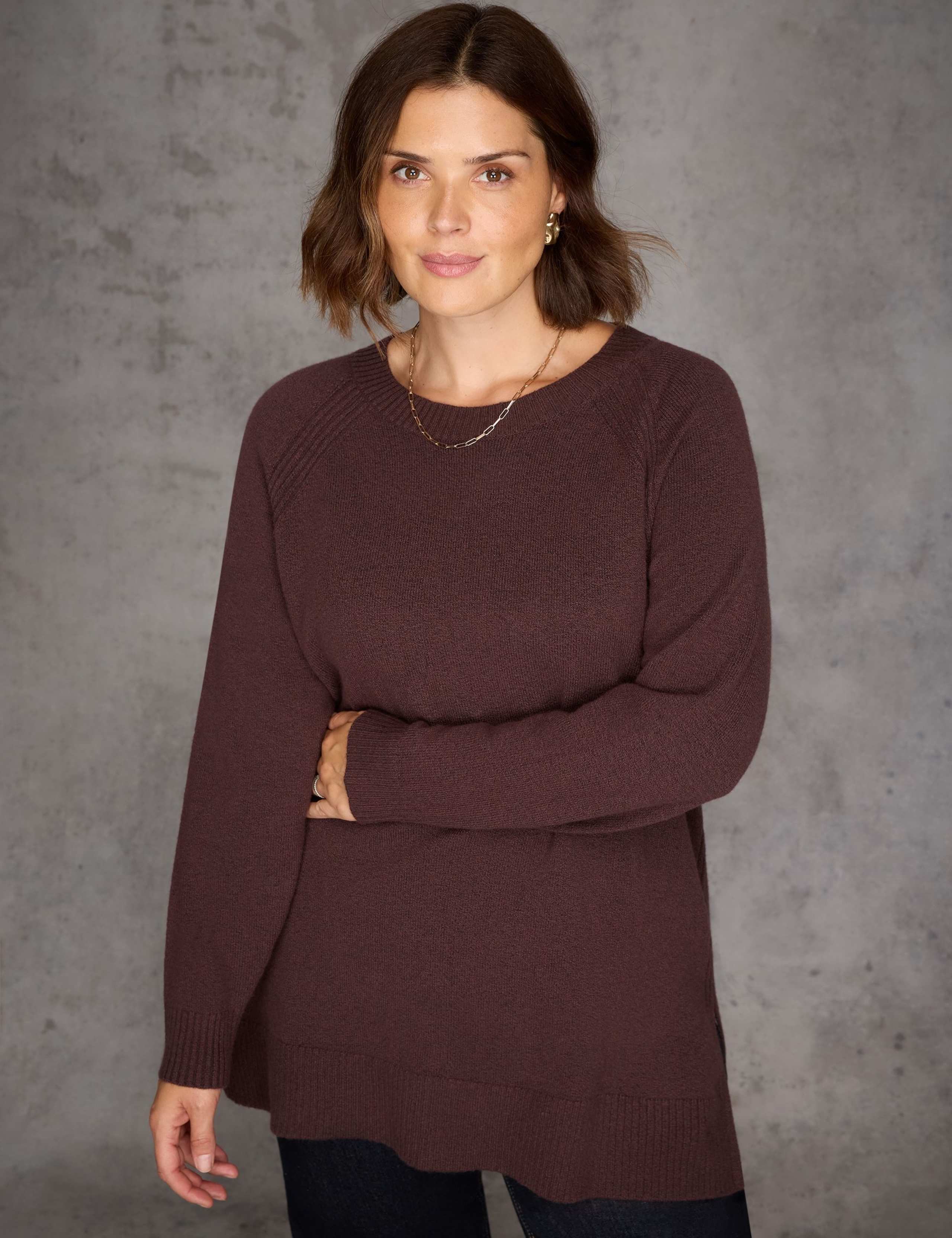 Cotton Blend Textured Split Hem Longline Jumper 3 of 6
