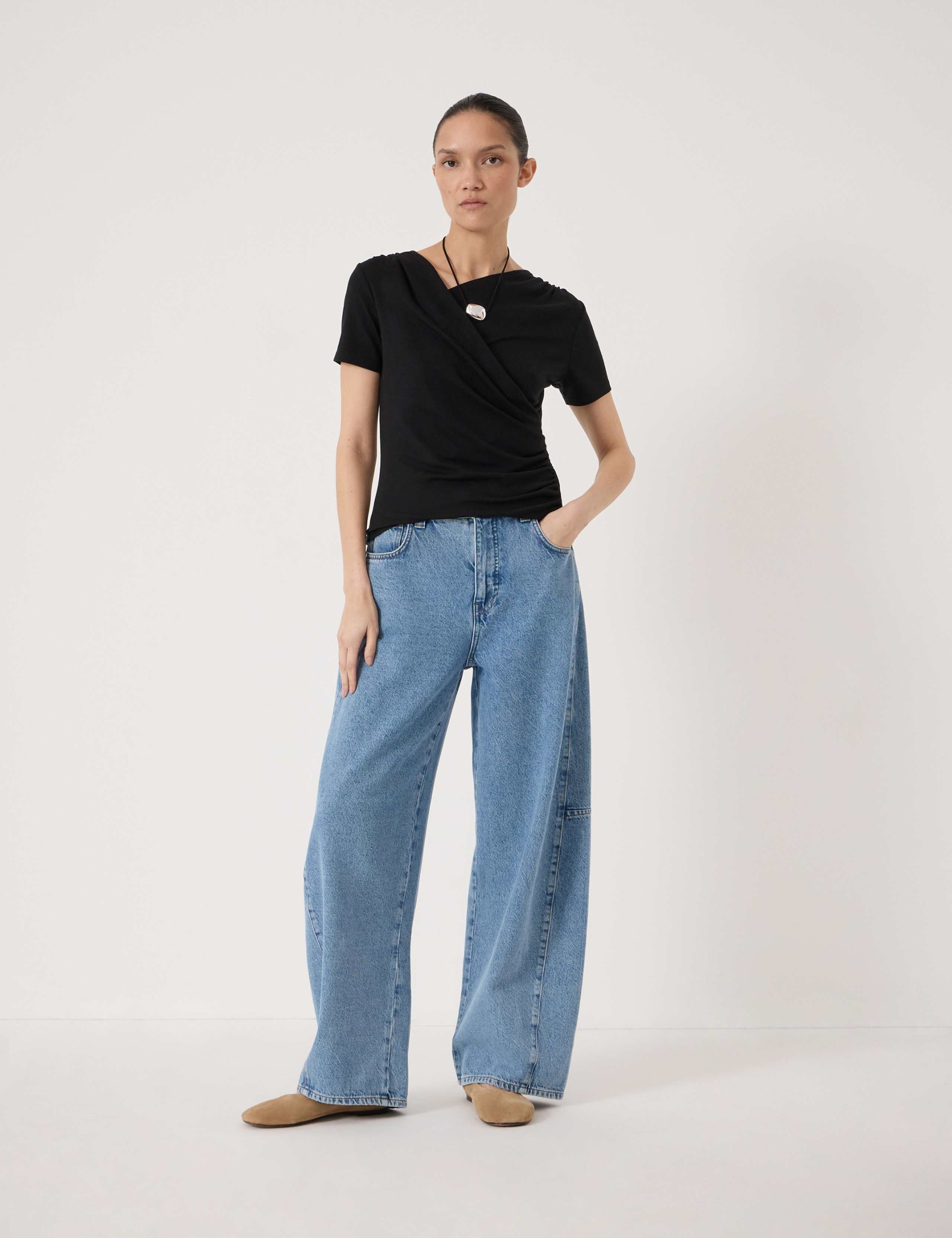 Lyocell Rich Wrap Detail T-Shirt with Wool 3 of 5