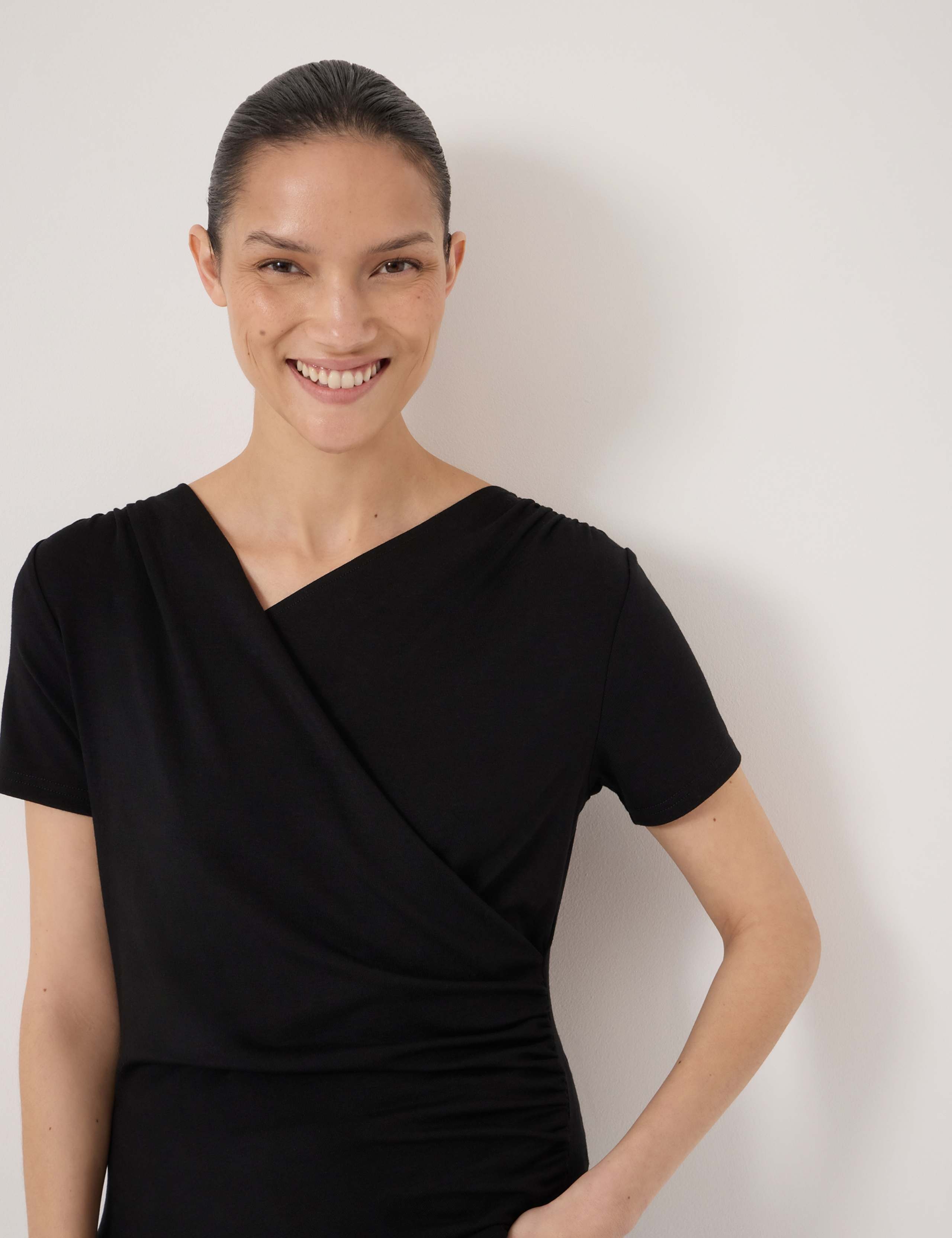 Lyocell Rich Wrap Detail T-Shirt with Wool 4 of 5