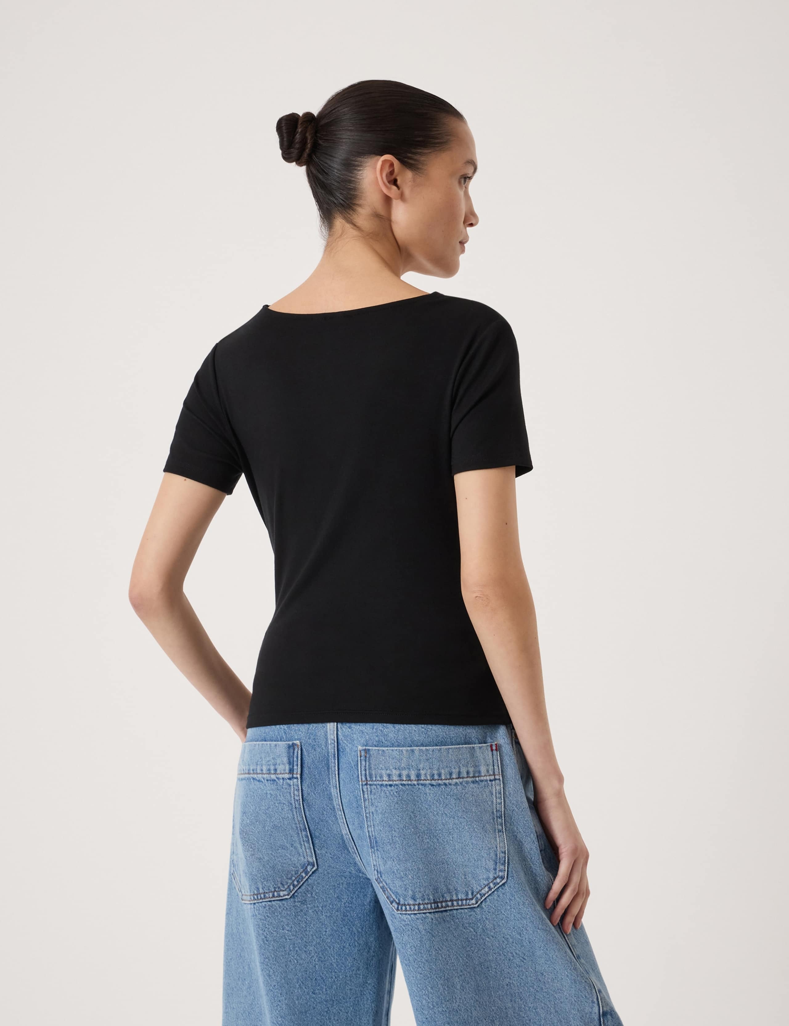 Lyocell Rich Wrap Detail T-Shirt with Wool 5 of 5