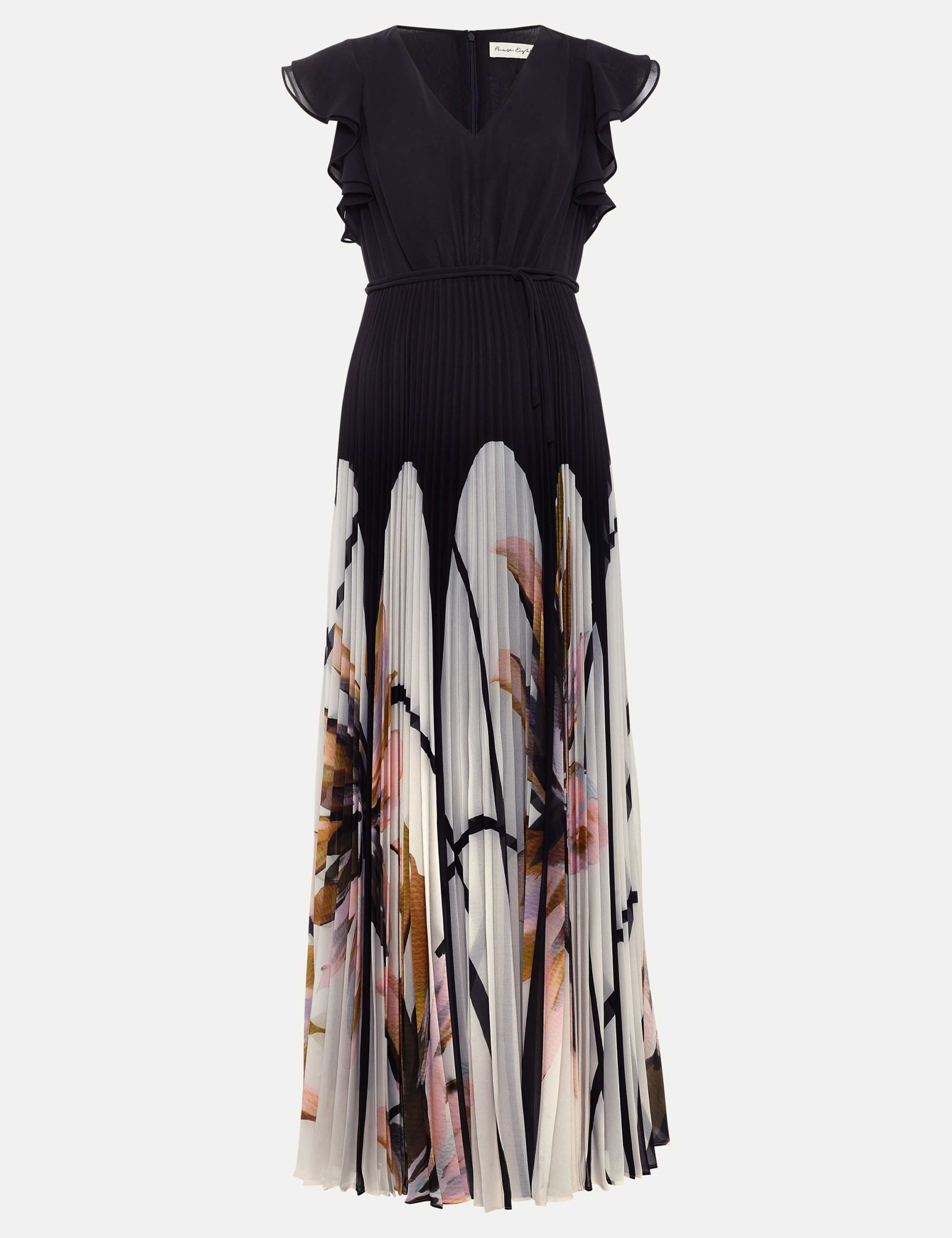 Floral V-Neck Pleated Maxi Waisted Dress 2 of 7