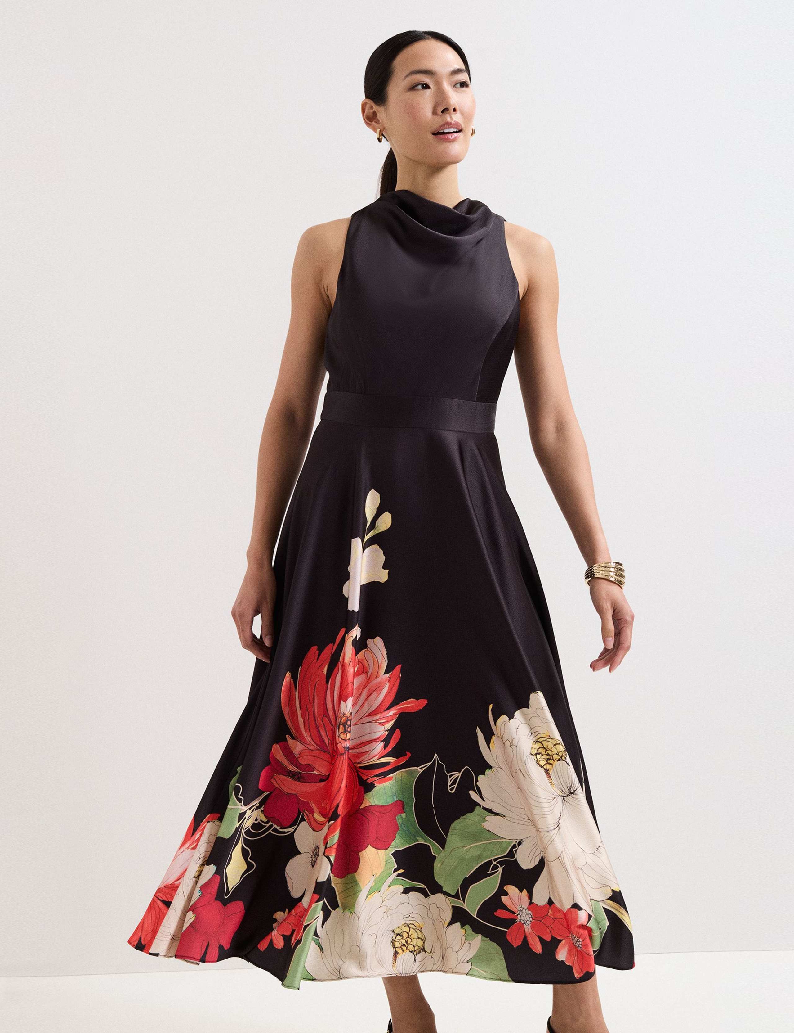 Floral Cowl Neck Midaxi Skater Dress 3 of 7