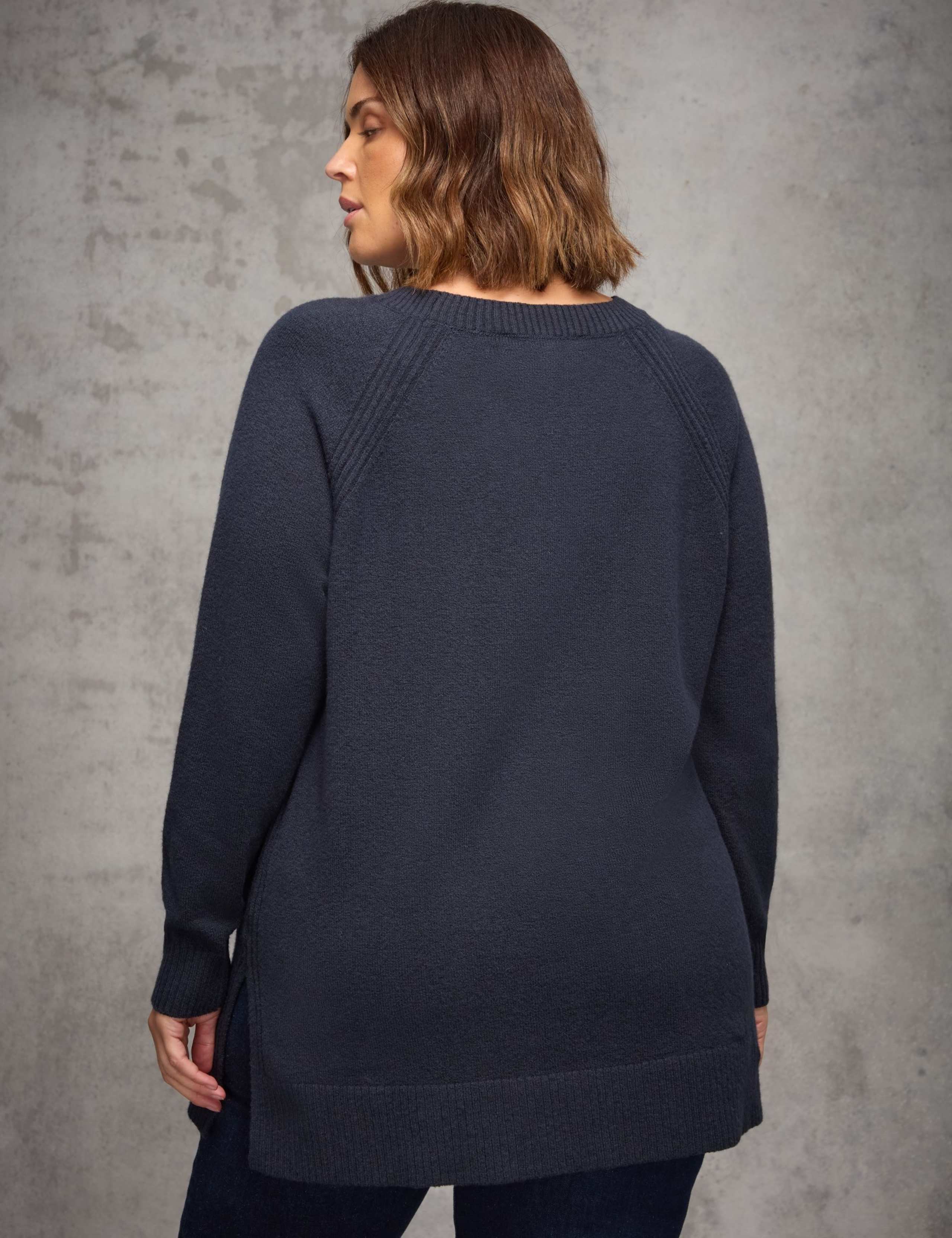 Cotton Blend Crew Neck Longline Jumper 3 of 8