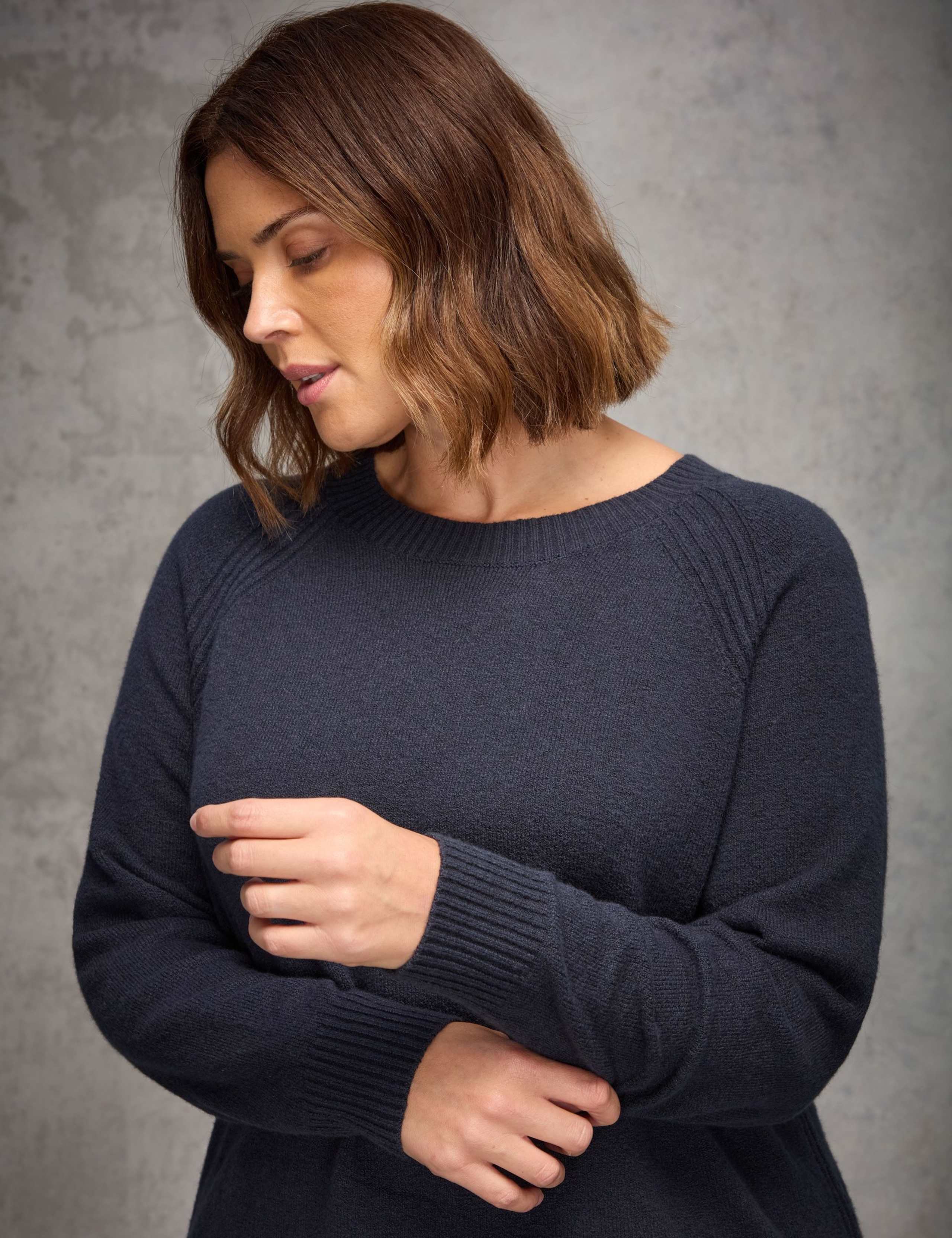 Cotton Blend Crew Neck Longline Jumper 5 of 8