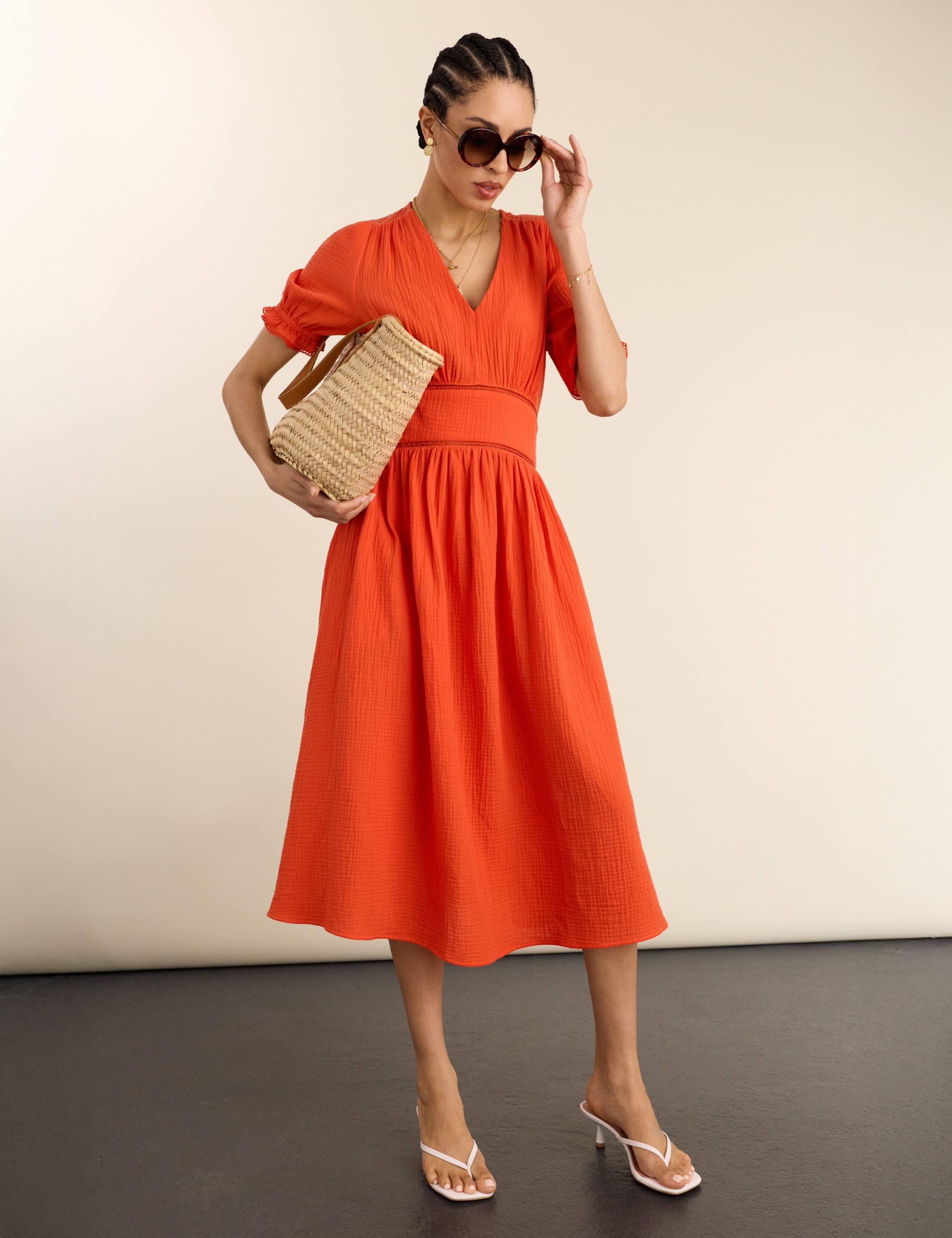 Pure Cotton Cheesecloth V-Neck Midi Dress 4 of 6